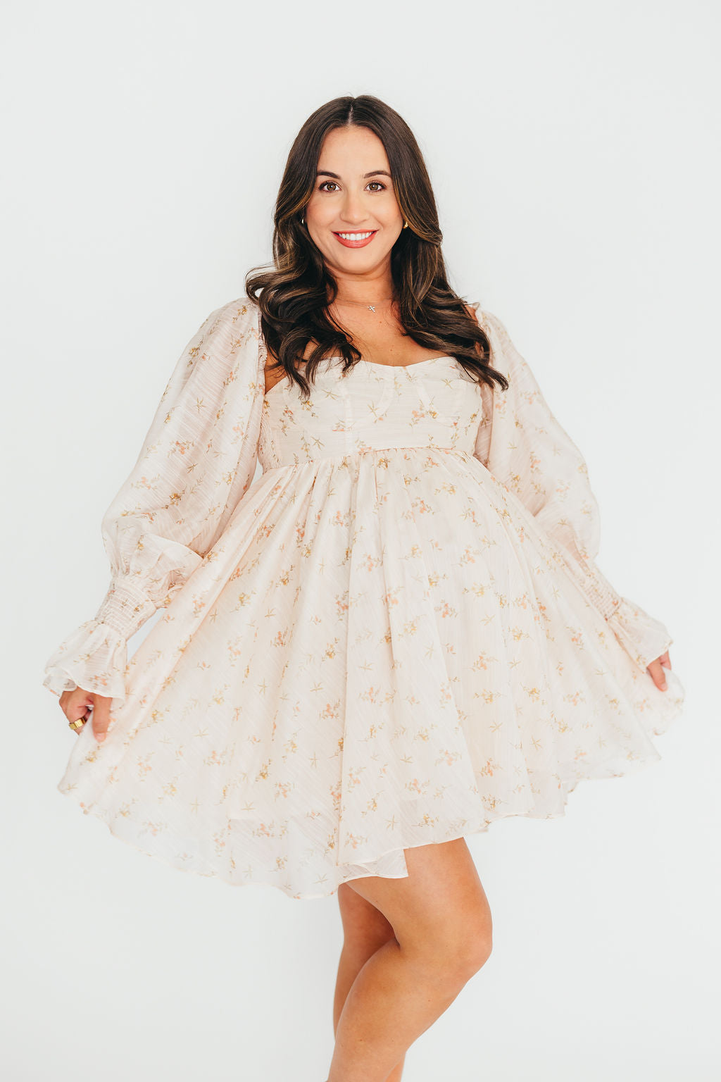 Kennedy Floral Mini Maternity Dress in Cream - Bump Friendly Summer Dress for Pregnancy, Baby Shower & Photoshoot