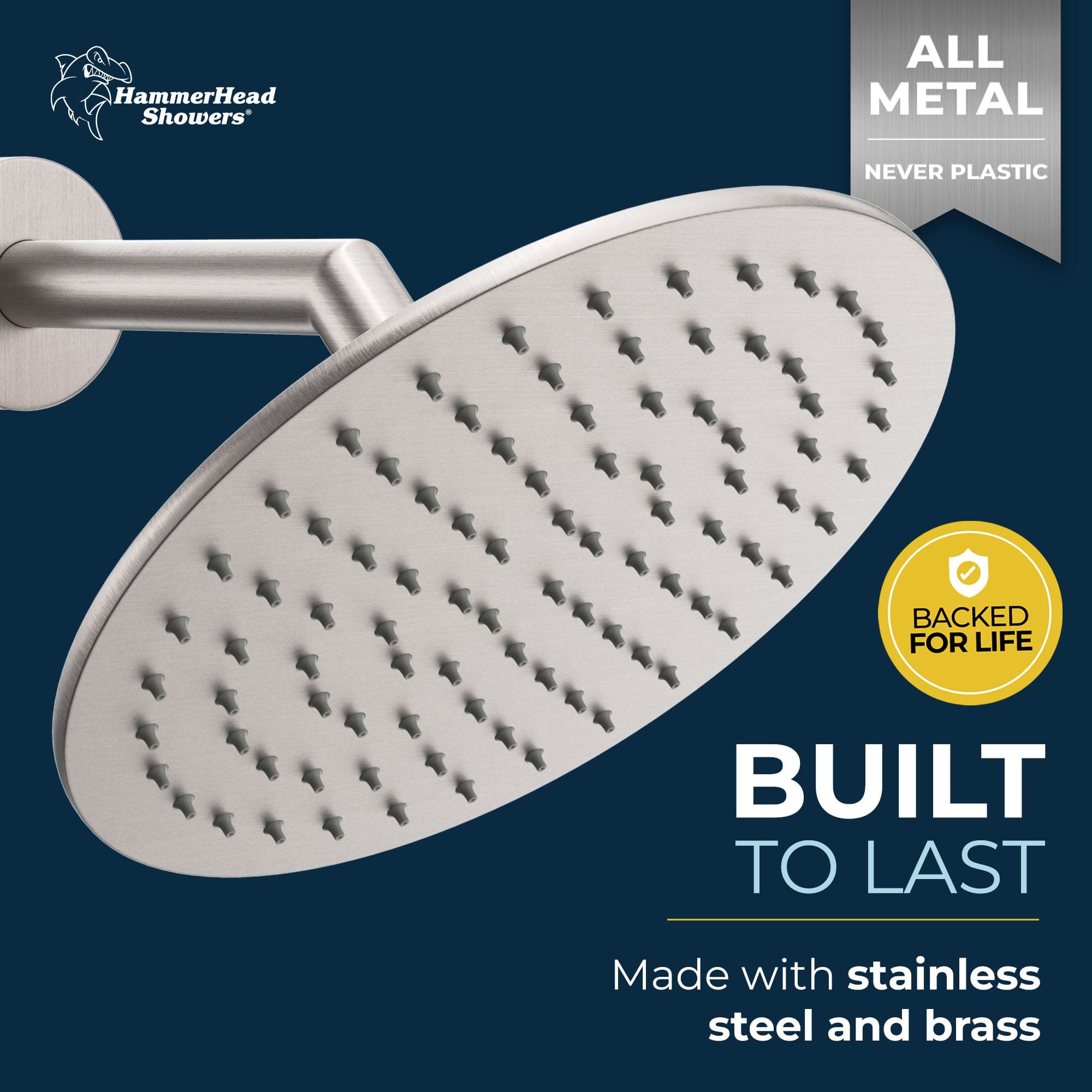 Premium 8 Inch All-Metal Rain Shower Head - 1.75 GPM Low Flow Rainfall Spray - Perfect for Bathroom Spa Experience & Water Conservation