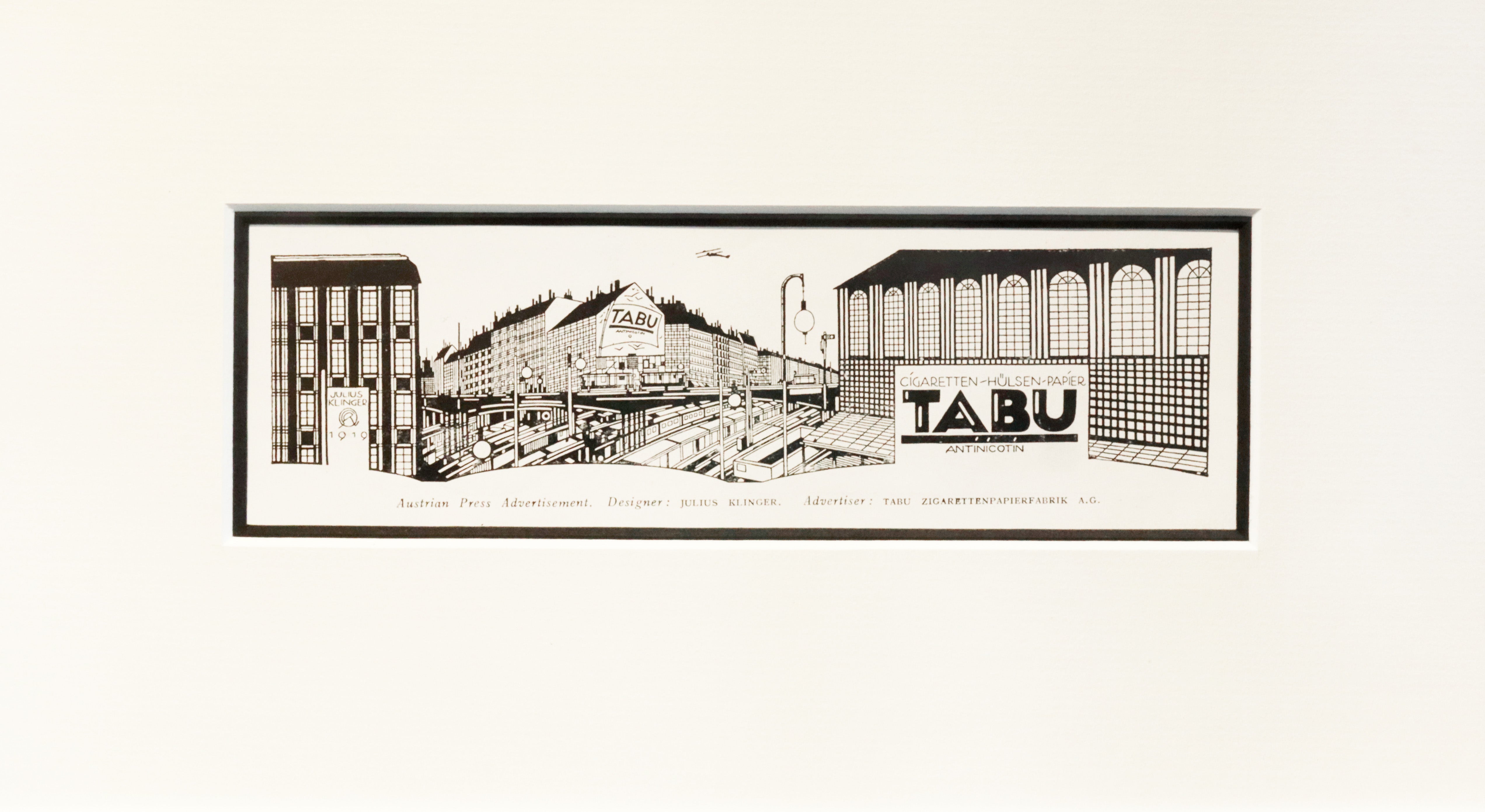 Vintage 1923 Austrian Tabu Cigarette Paper Advertisement - Matted Retro Tobacco Collectible for Framing & Home Decor | Antique Smoking Memorabilia Display