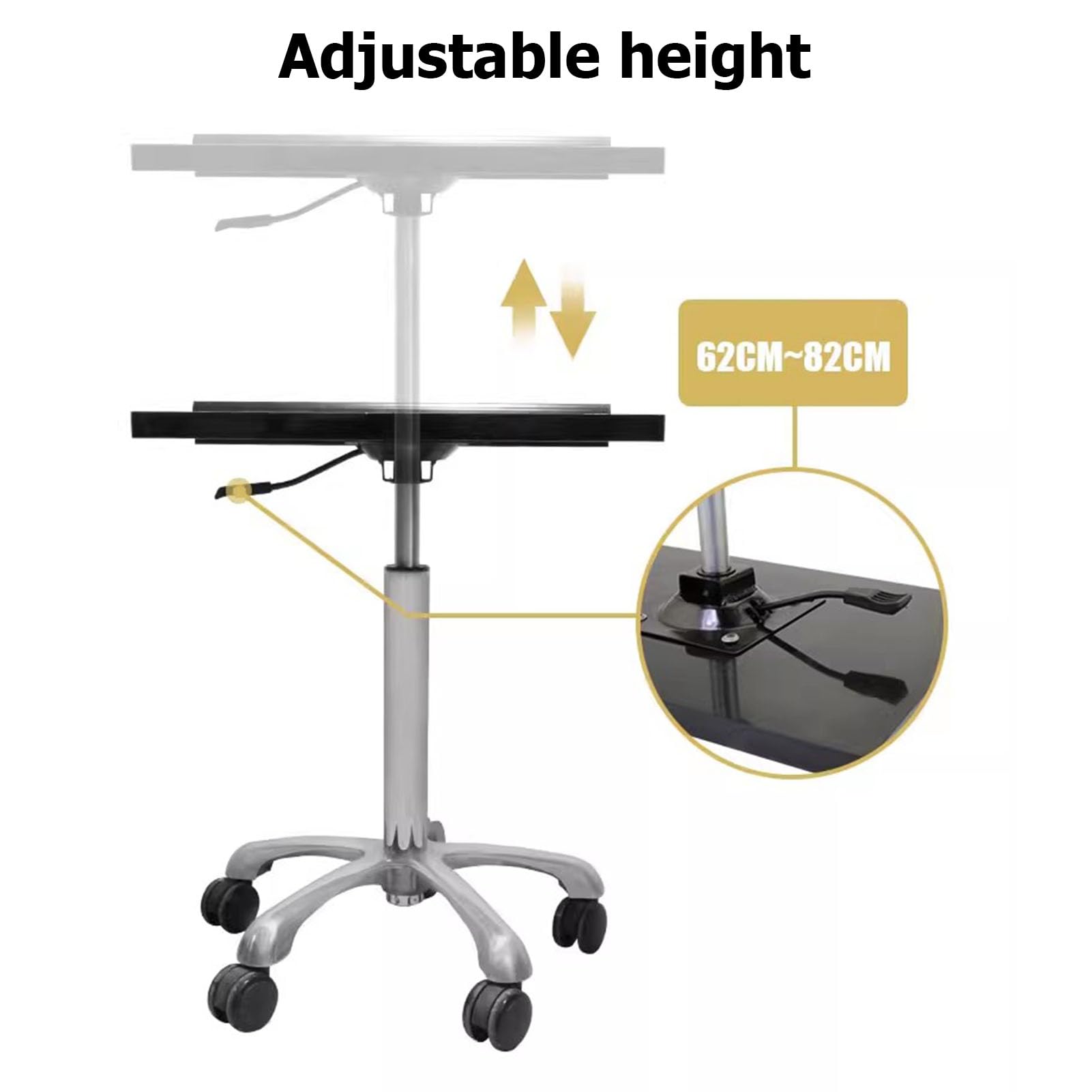 Adjustable Tattoo Workstation with Aluminum Alloy Lift - Removable Tattoo Stand with Universal Wheels (50x41x62-82cm, Black) - Perfect for Professional Tattoo Artists & Home Studios