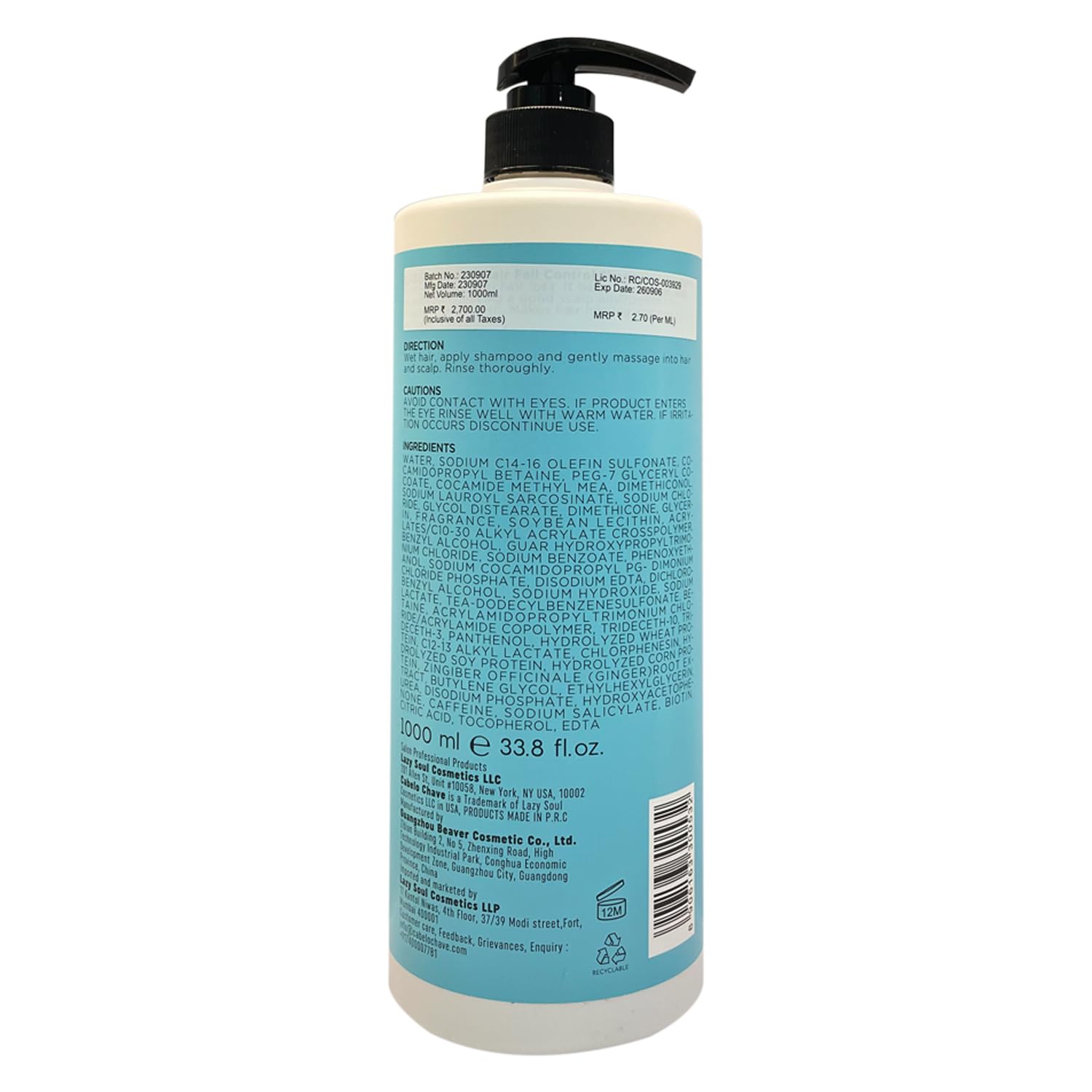 CABELO CHAVE Anti-Hair Fall Shampoo for Men & Women - 1000ml | Sulfate-Free & Natural Ingredients for Stronger Hair | Perfect for Daily Use & Hair Loss Prevention