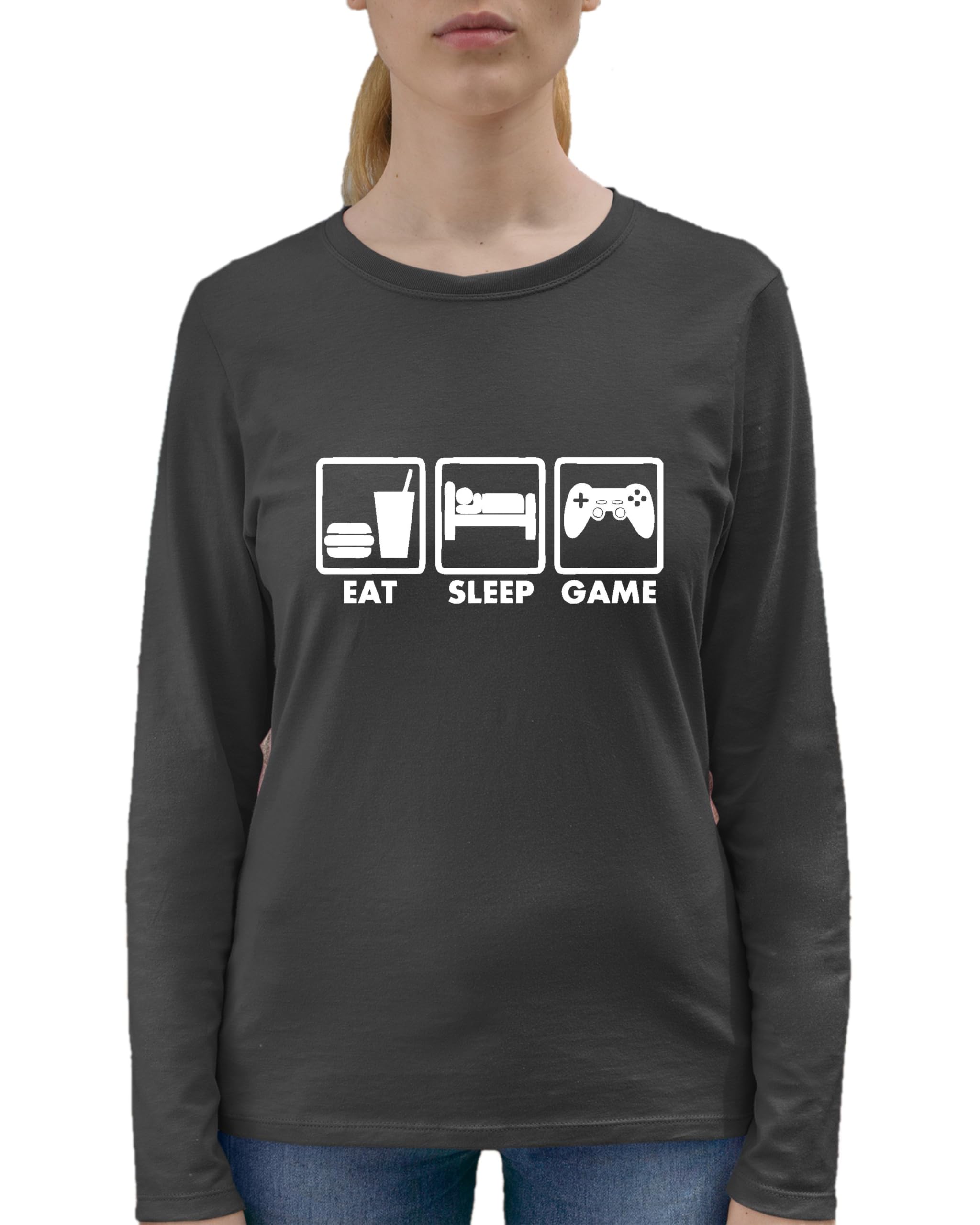 Funny Gamer Long Sleeve T-Shirt for Adults - Eat Sleep Game Repeat Design - Comfortable Cotton Tee for Gaming Enthusiasts - Perfect for Casual Wear, Esports Events & Gaming Parties