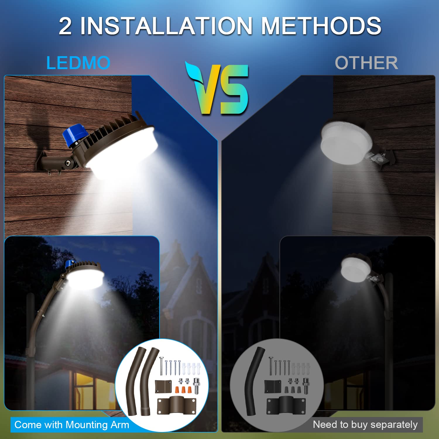 LEDMO 120W LED Barn Light with Dusk to Dawn Sensor - 18000lm 5000K Daylight White Adjustable Angle IP65 Waterproof Outdoor Flood Light - Perfect for Yard, Warehouse, Garage & Security Lighting (3 Pack)