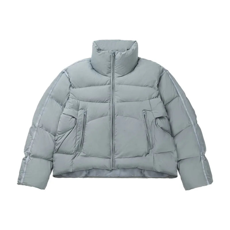 American Street Style Men's Parka Jacket - Stand Collar Solid Color Winter Padded Coat for Casual Wear | Warm Outerwear for Urban Commuting & Outdoor Activities