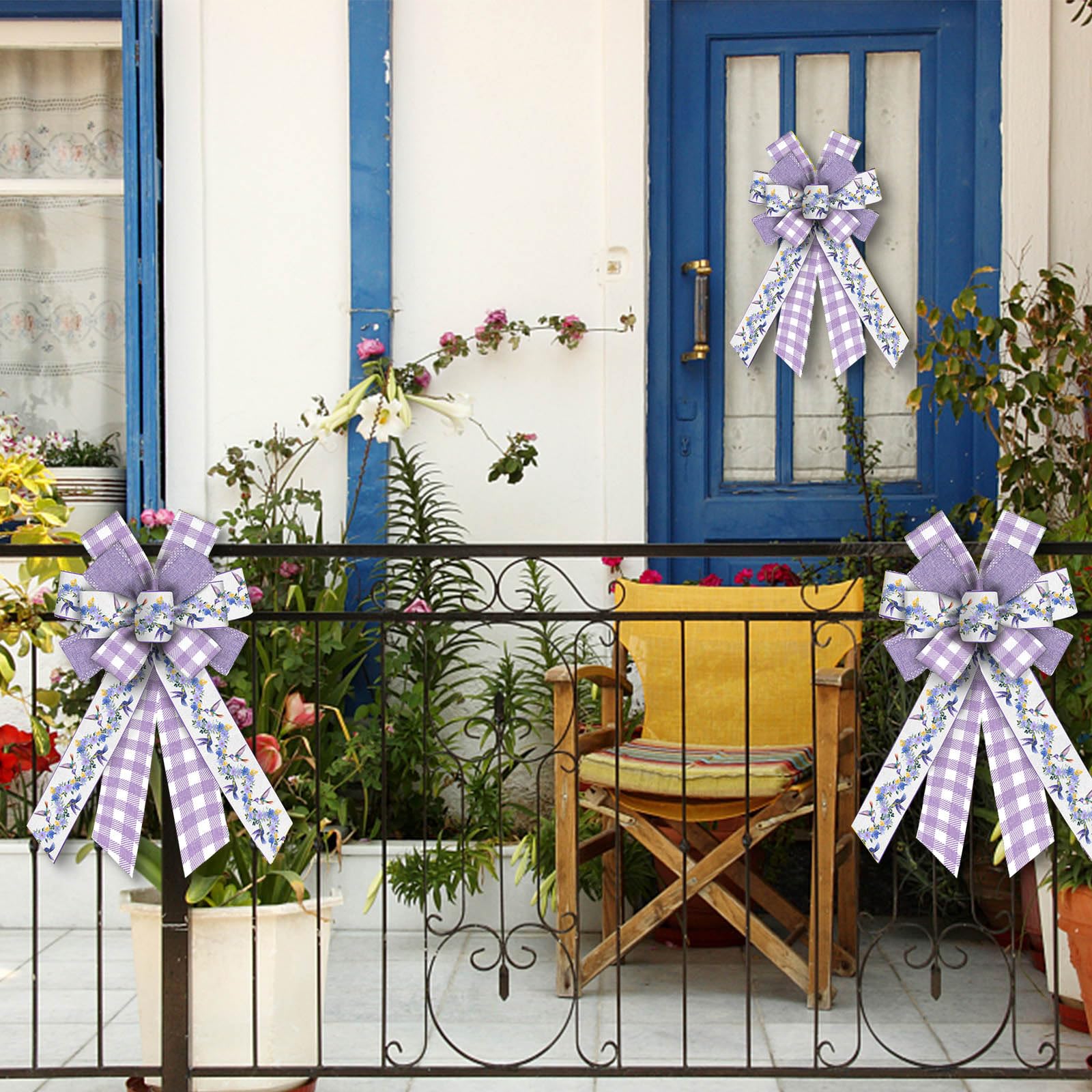 Lavender Floral Wreath Bows - Purple Burlap Spring Flowers Bows for Wreaths, Wedding, Farmhouse Decor, Front Door, Birthday Party | DIY Craft, Home Decor, Seasonal Decoration