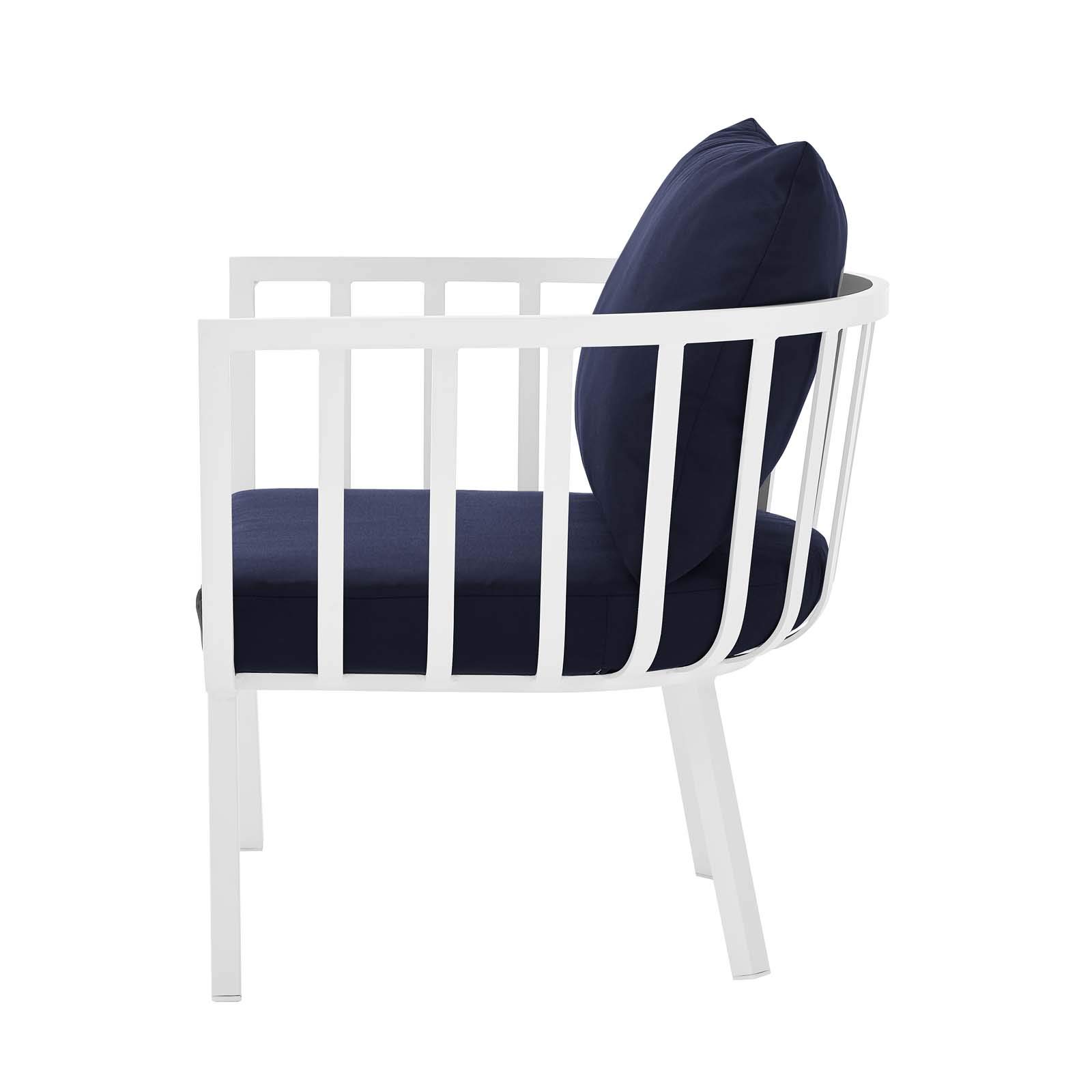 Modern Outdoor Patio Lounge Chair - Aluminum Frame with Navy Blue & White Fabric - Perfect for Poolside, Garden, or Backyard Relaxation