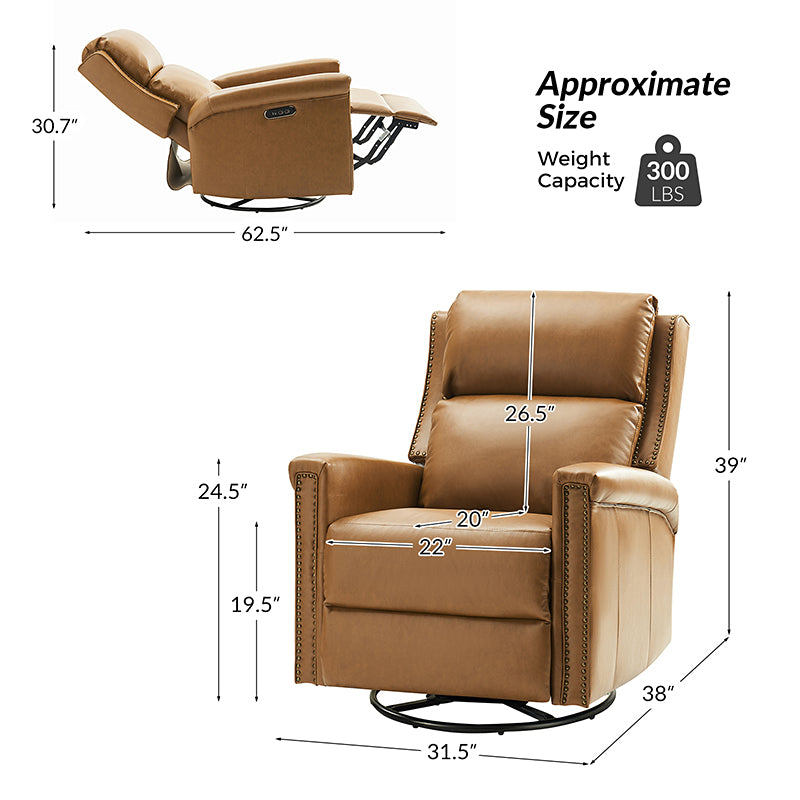 Anton Traditional Design Swivel and Rocker Power Recliner Chair - Comfortable Electric Lift Reclining Sofa for Living Room, Home Theater, and Nursing Care
