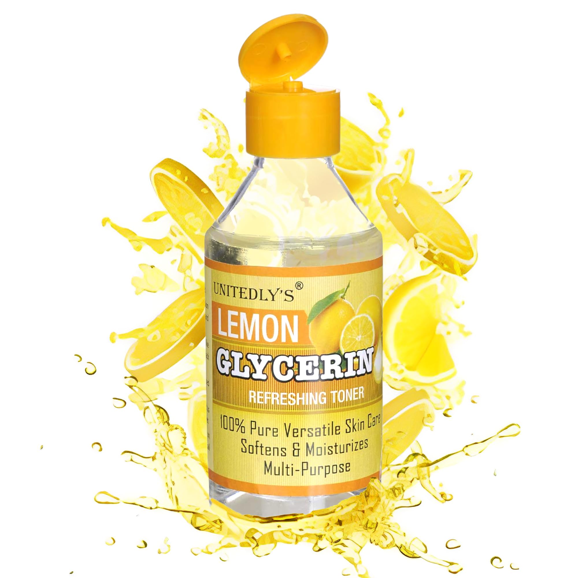 Unitedlys® Pure Lemon Glycerin Liquid for Skin Care - 200gm | 100% Natural Face, Hair & Body Moisturizer | Anti-Aging, Wrinkle Prevention | Acne & Dandruff Treatment | For Daily Beauty Routine, Spa & Home Skincare