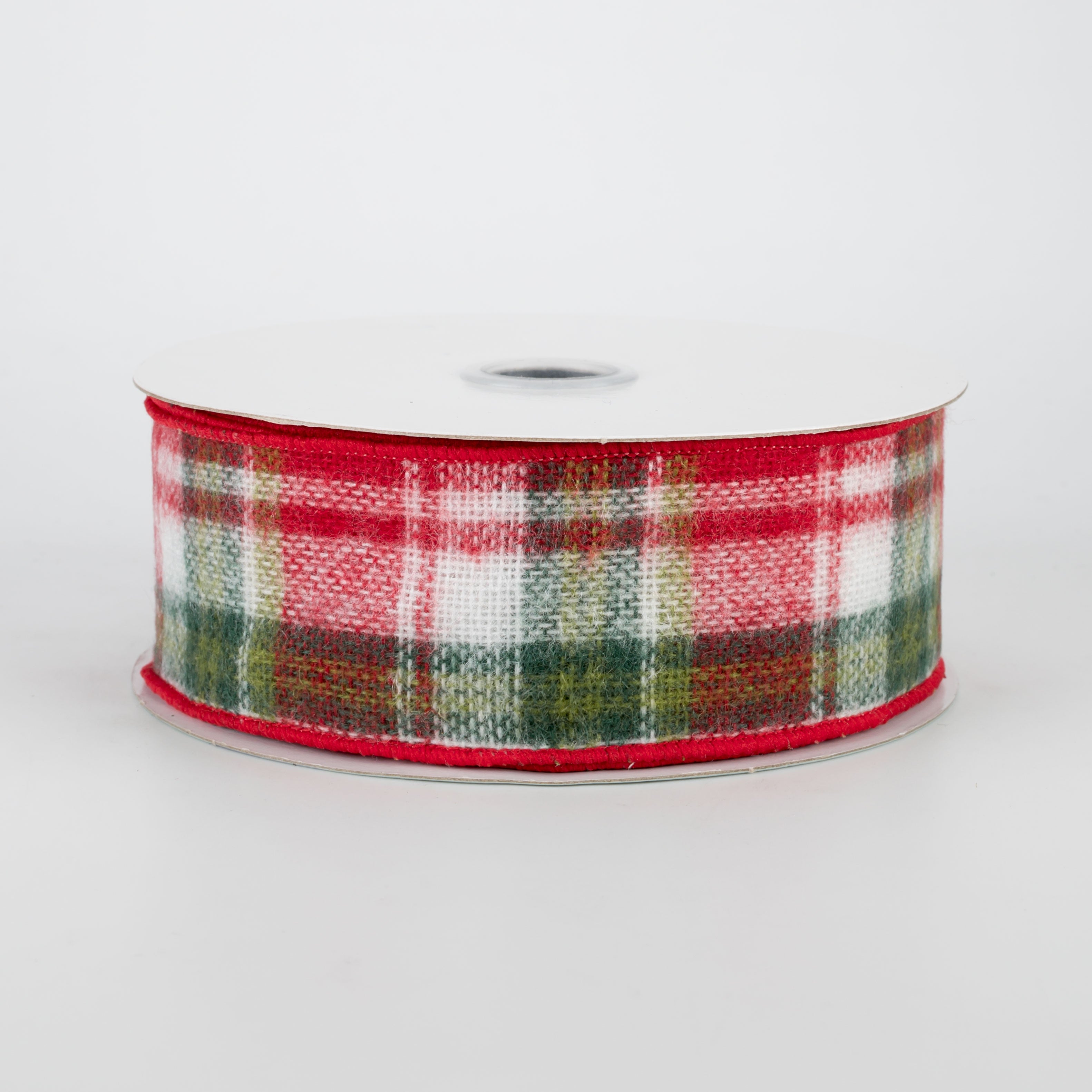 1.5 Inch Wide Soft Fuzzy Flannel Plaid Ribbon - Cranberry, Ivory, Fern Colors (10 Yards) for Gift Wrapping, DIY Crafts, Scrapbooking & Holiday Decorations