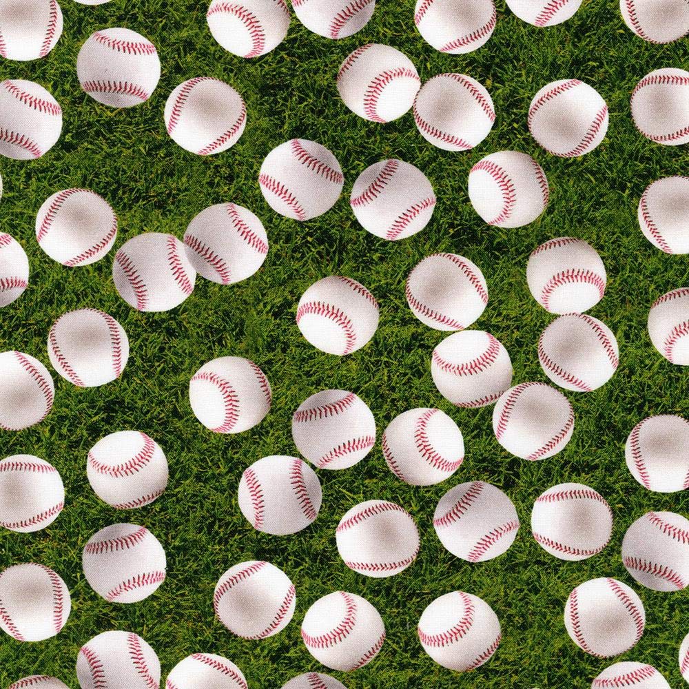 Robert Kaufman Fabrics Sports Life Tossed Baseballs on Green Grass - Premium Cotton Quilting Fabric for DIY Sports-Themed Projects, Baseball Decor & Home Sewing Crafts | Perfect for Quilts, Pillows & Apparel