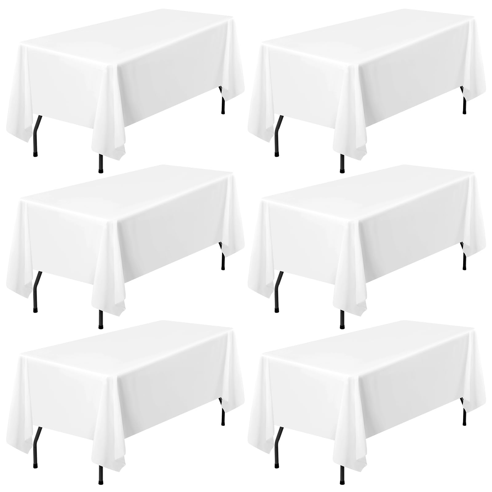 Pesonlook 6-Pack White Polyester Tablecloths 60 x 102 Inch - Rectangle Washable Table Cover for 6ft Tables, Wedding, Banquet, Party & Home Dining - Durable Polyester Fabric for Easy Cleaning & Reuse