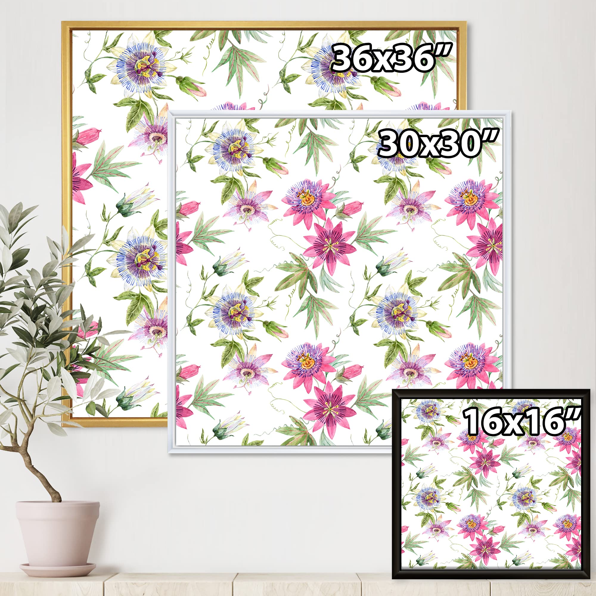 DesignQ Pink Passionflower Framed Canvas Wall Art Print - Vibrant Floral Home Decor for Living Room, Bedroom & Office