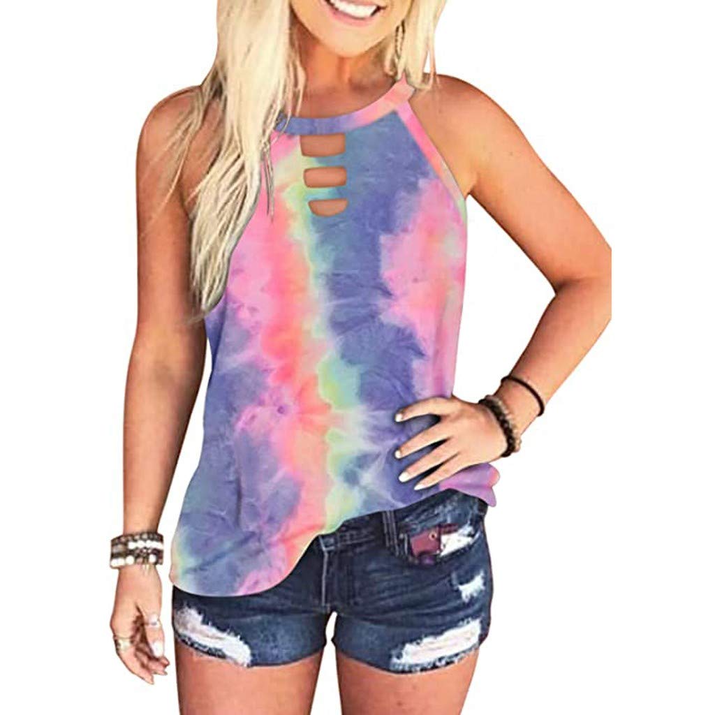 Women's Summer Casual Halter Sleeveless Tank Top - Solid Blue Cute Blouse for Beach, Party & Everyday Wear