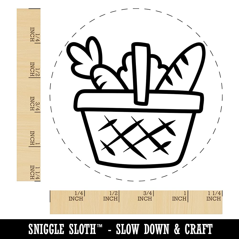 1-1/4 Inch Large Grocery Basket Bread Carrot Rubber Stamp - Perfect for DIY Crafting, Planner Decoration & Scrapbooking Projects
