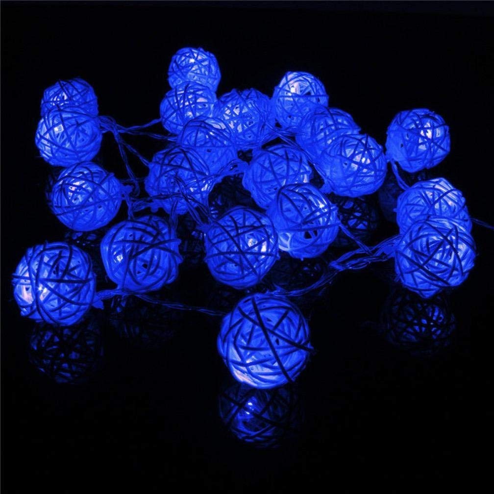 WONFAST 20FT Solar Powered Fairy String Lights with 30 LED Globe Rattan Balls - Waterproof Outdoor & Indoor Christmas Holiday Party, Garden, Patio, Wedding Decorations (Blue) - Perfect for Backyard, Balcony, and Festive Events
