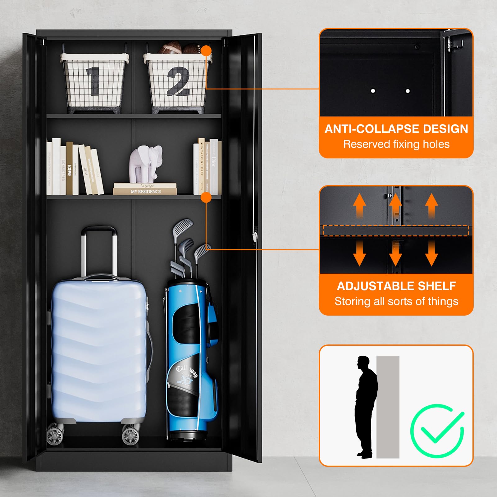 Heavy-Duty Metal Garage Storage Cabinet with Lock - 72