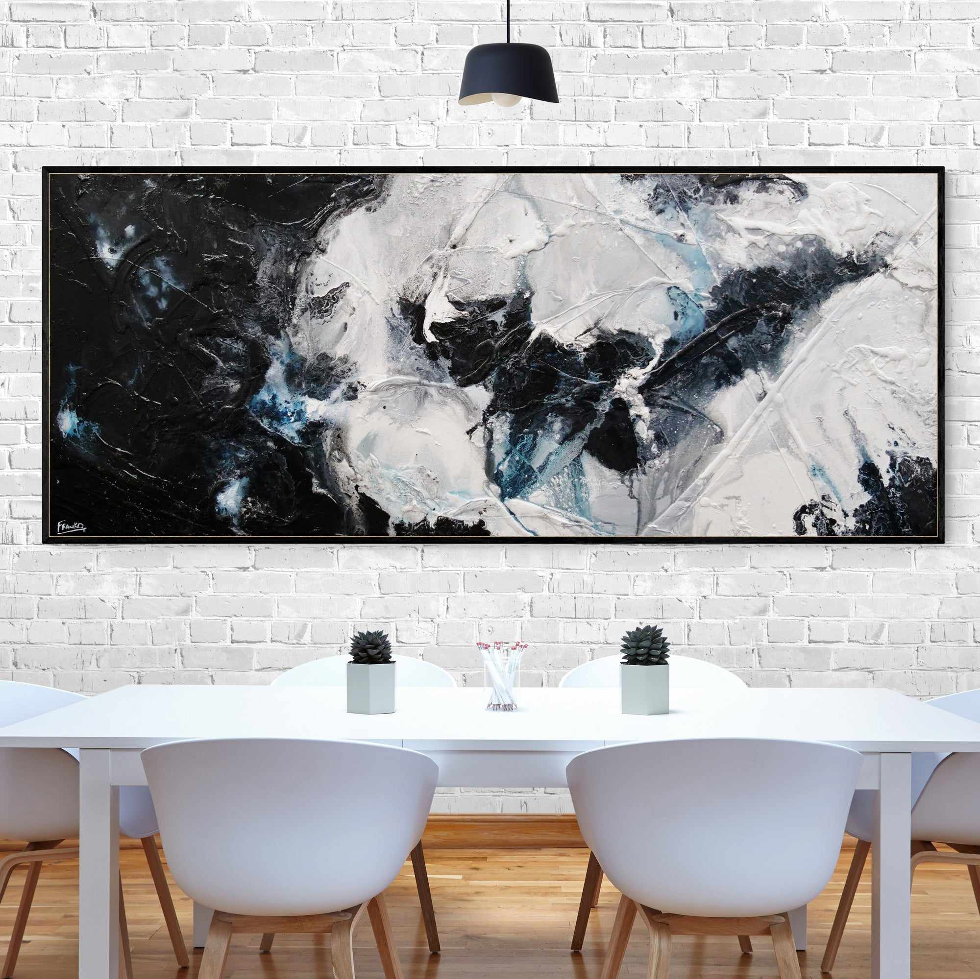 Black Sambuca 240cm x 100cm Black Grey White Textured Abstract Canvas Wall Art - Modern Home Decor for Living Room, Bedroom & Office