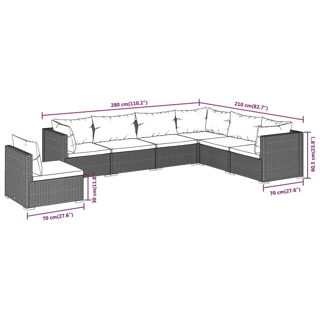 Brown Poly Rattan 7-Piece Patio Lounge Set with Cushions - Durable Steel Frame Outdoor Garden Furniture for Backyard, Poolside & Terrace Relaxation