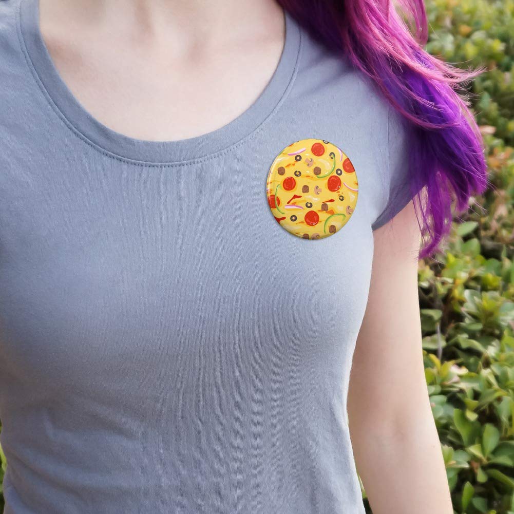 Vintage Pizza Pattern Pinback Button - Pepperoni, Olives & Onions Design - Collectible Enamel Pin Badge for Pizza Lovers, Foodies & Collections | Perfect for Jackets, Backpacks, Hats & Gifts