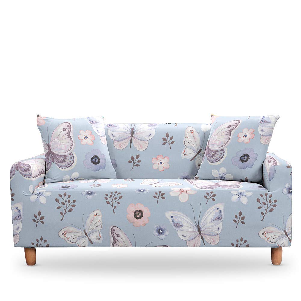 WUCHONGSHUAI Elastic Sofa Cover - Stretchable 1/2/3/4 Seater Couch Slipcover with Butterfly Print, Universal Spandex Furniture Protector for Living Room (190-230cm, Non-Slip) - Perfect for Home Decor, Pet Protection & Sofa Renewal