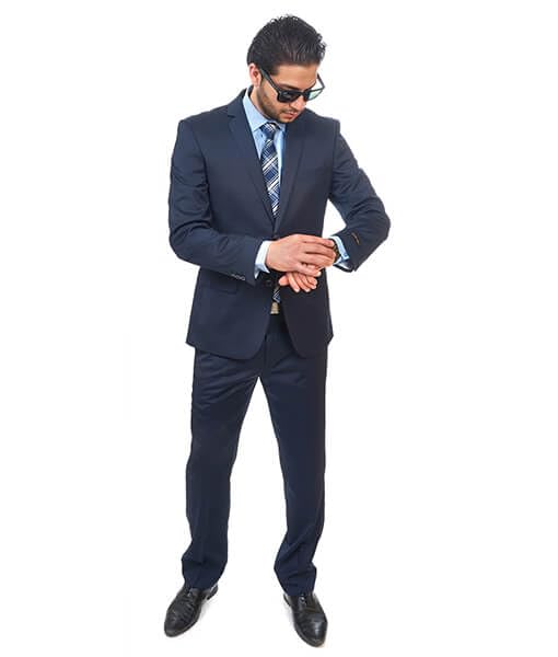 AZAR MAN Slim Fit Men's Suit - 2 Button Navy Blue Notch Lapel Business Suit with Flat Front Pants | Formal Wear for Weddings, Office & Special Occasions