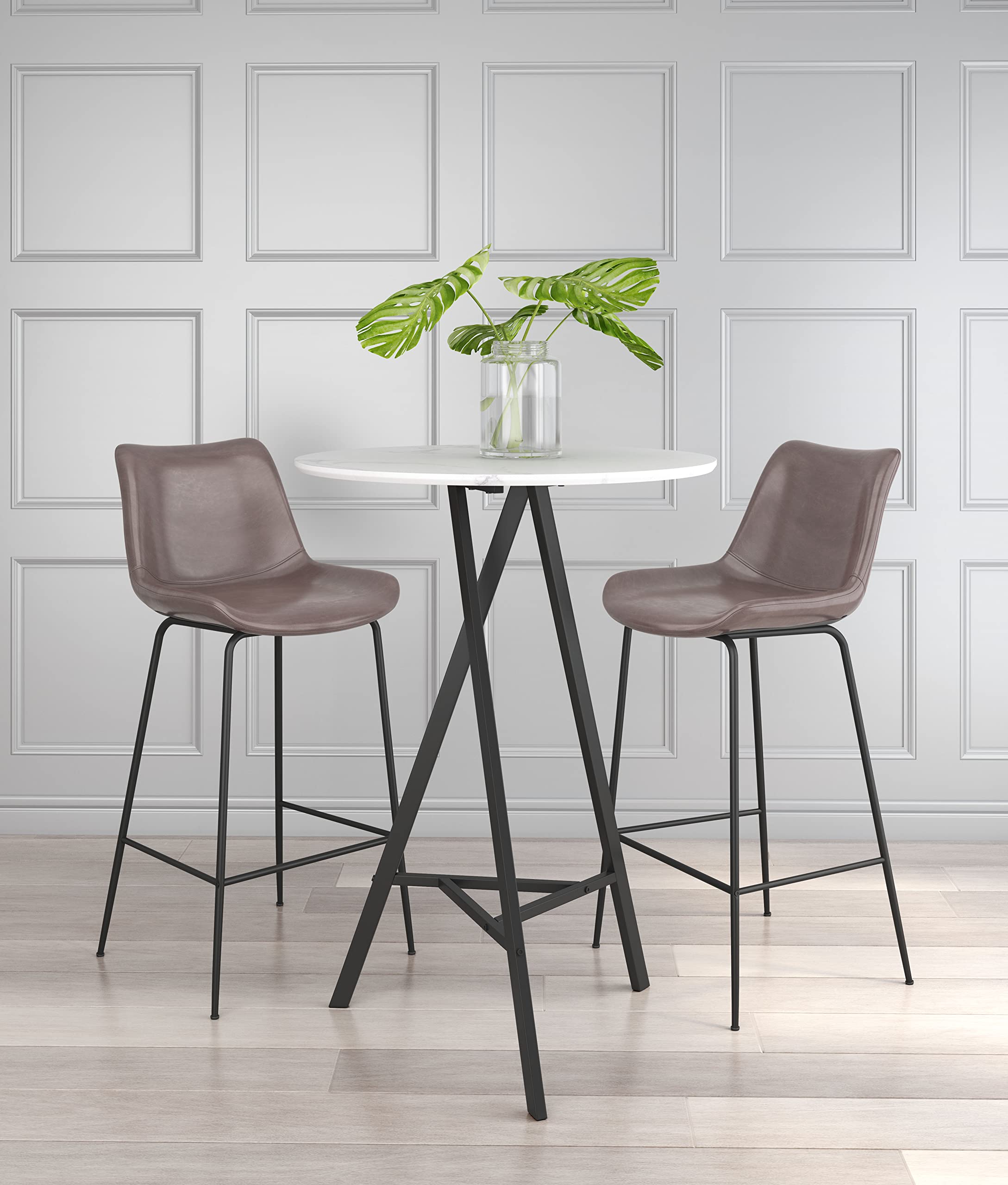 Zuo Byron Barstool - Modern Brown Bar Stool with Back Support for Kitchen Island, Breakfast Nook & Home Bar - Adjustable Height & Comfortable Seating