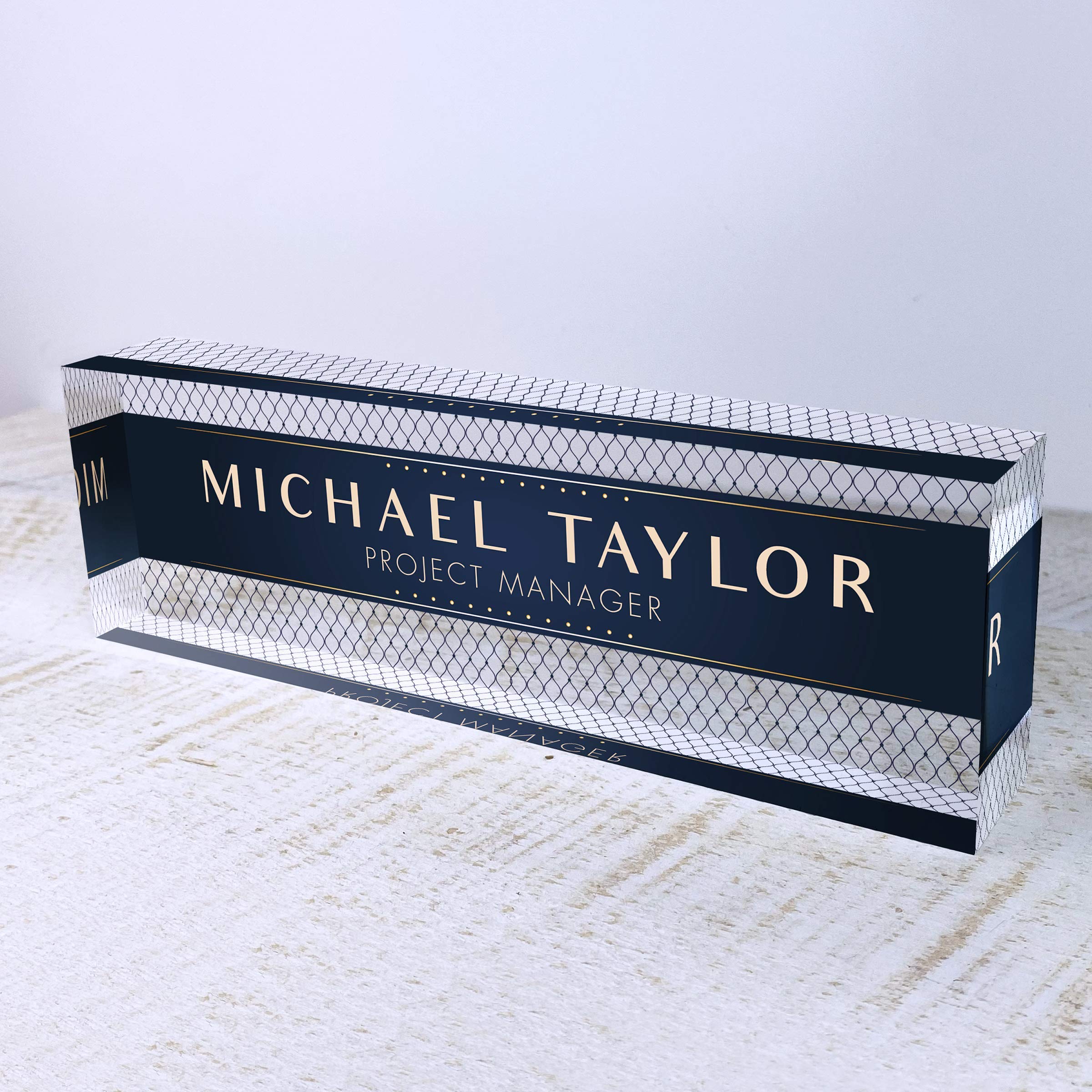 Personalized Artblox Office Desk Name Plate - Custom Engraved Clear Acrylic Glass Name Sign for Professional Workspace (8
