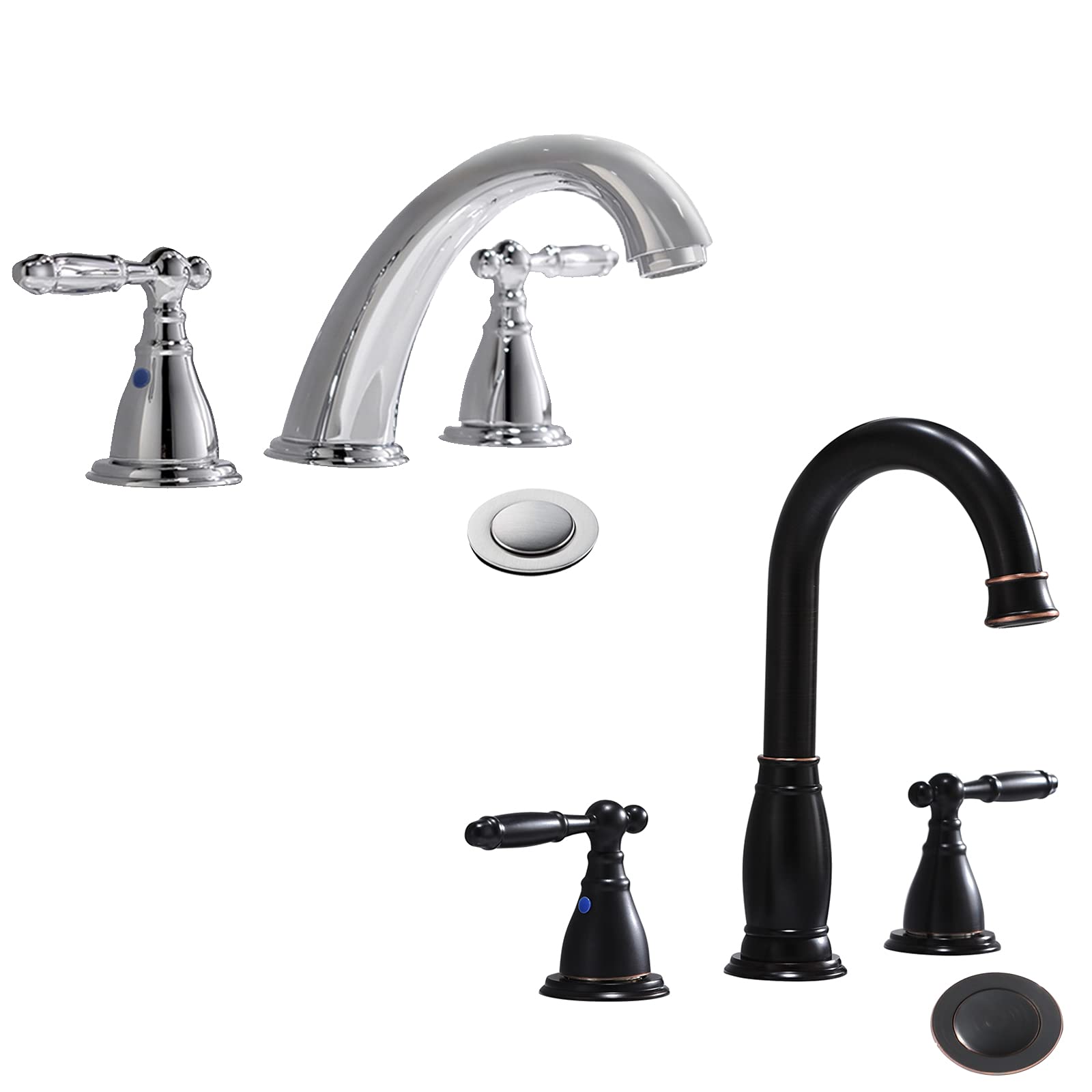 8 Inch 3 Hole Widespread Bathroom Faucet with Metal Pop Up Drain - Modern Matte Black Lavatory Sink Faucet by PHIESTINA | Perfect for Bathroom Renovation & Vanity Upgrade