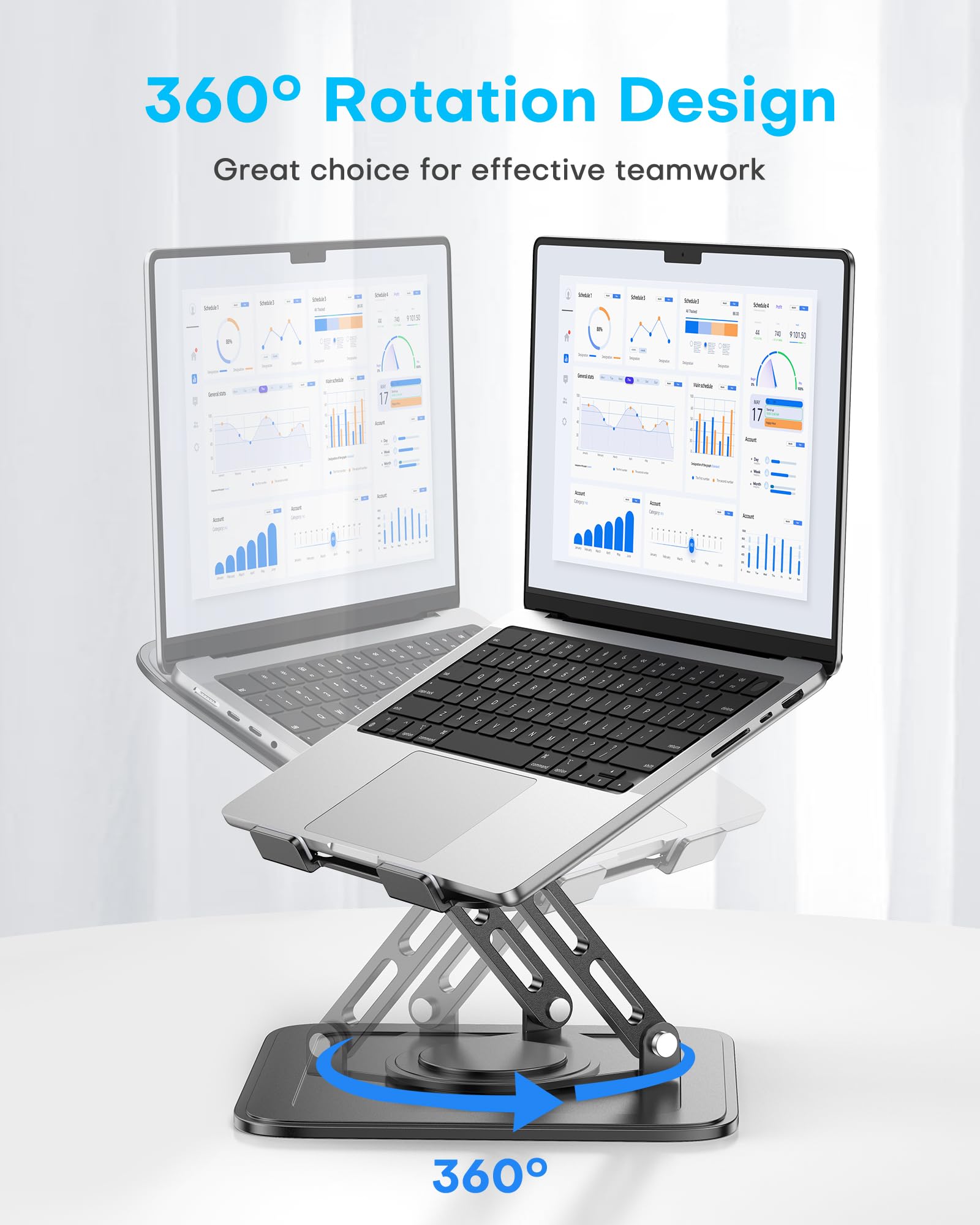 Ergonomic Adjustable Laptop Stand with 360° Rotating Base - Foldable Portable Computer Riser for MacBook Pro/Air (10-16 Inch) - Perfect for Home Office, Gaming & Workspace Setup - Black