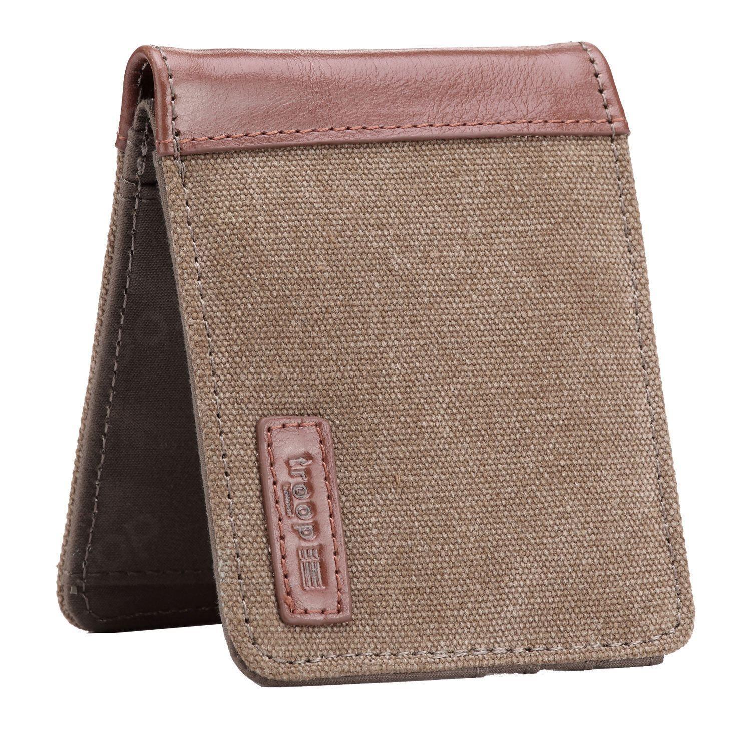 TRP0500 Troop London Men's Bi-Fold Canvas Wallet - Slim RFID Blocking Leather Card Holder for Everyday Use & Travel