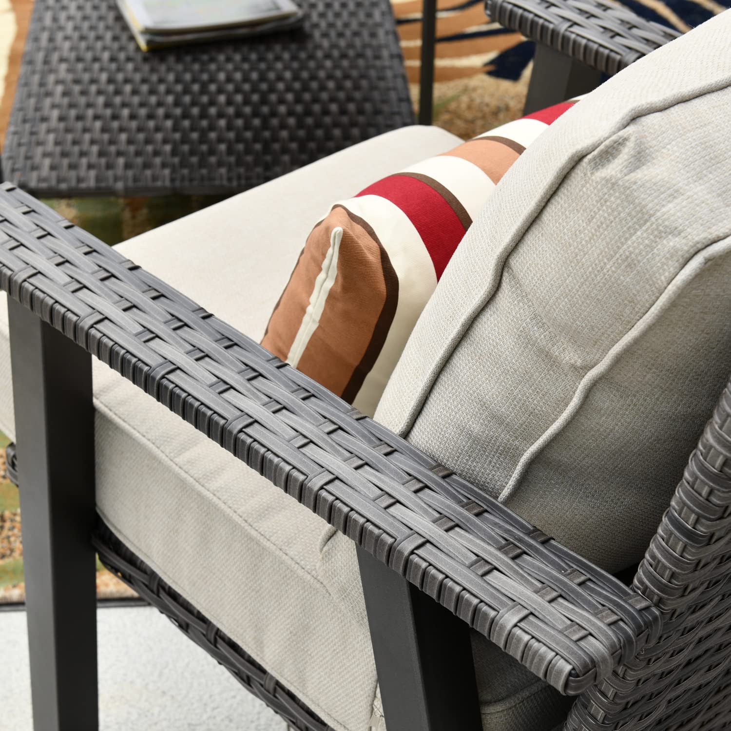 Ovios 5-Piece Outdoor Patio Furniture Set - All-Weather Wicker Rattan Sofa with Ottomans & High Back Design, Beige Cushioned Conversation Set for Backyard, Garden or Poolside Relaxation