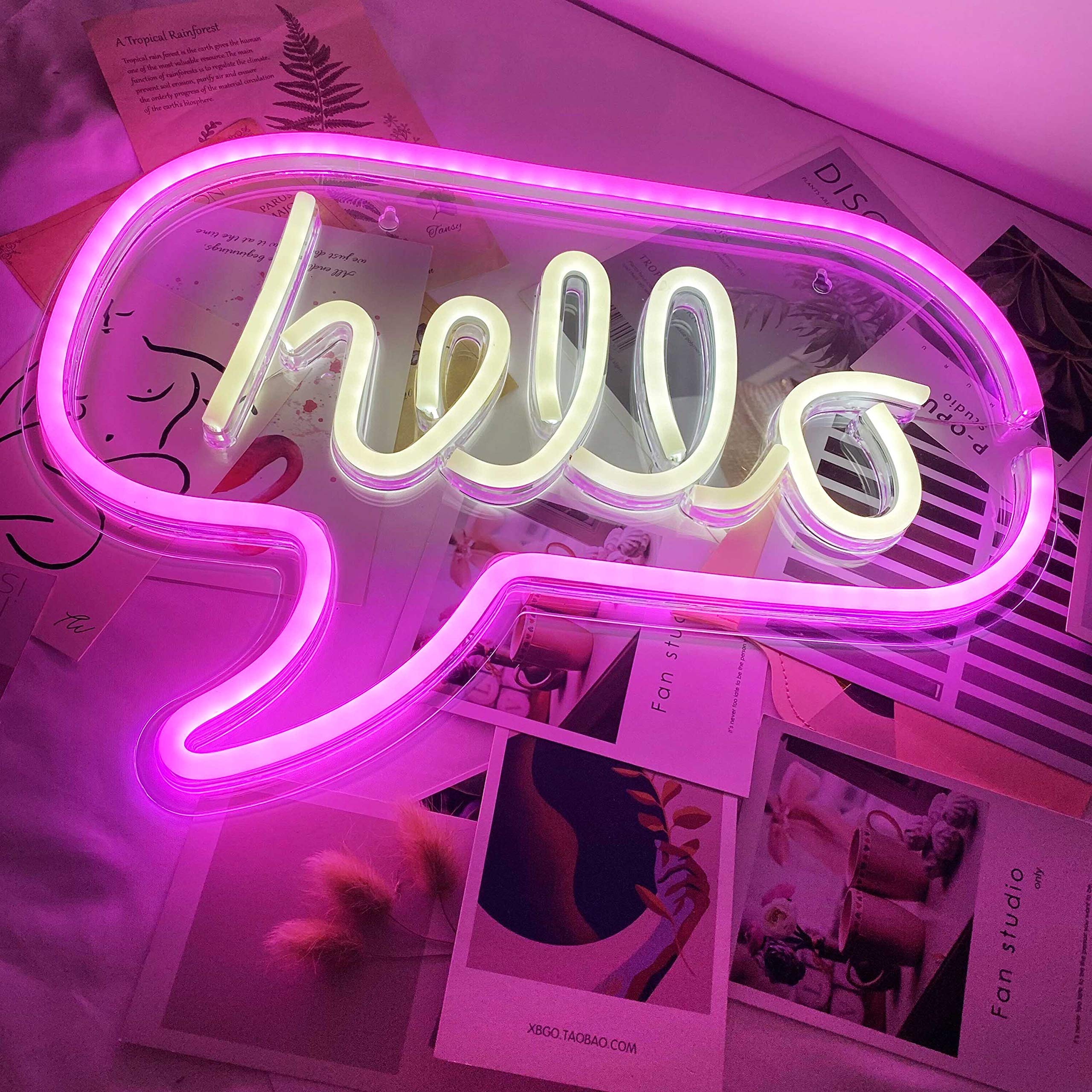 Large LED Hello Neon Sign - USB Powered Wall Decor for Kids Room, Living Room, Office, Bar & Restaurant | Night Light for Christmas, Festivals & Parties | Perfect for Home Decor, Bedroom Lighting & Event Decoration