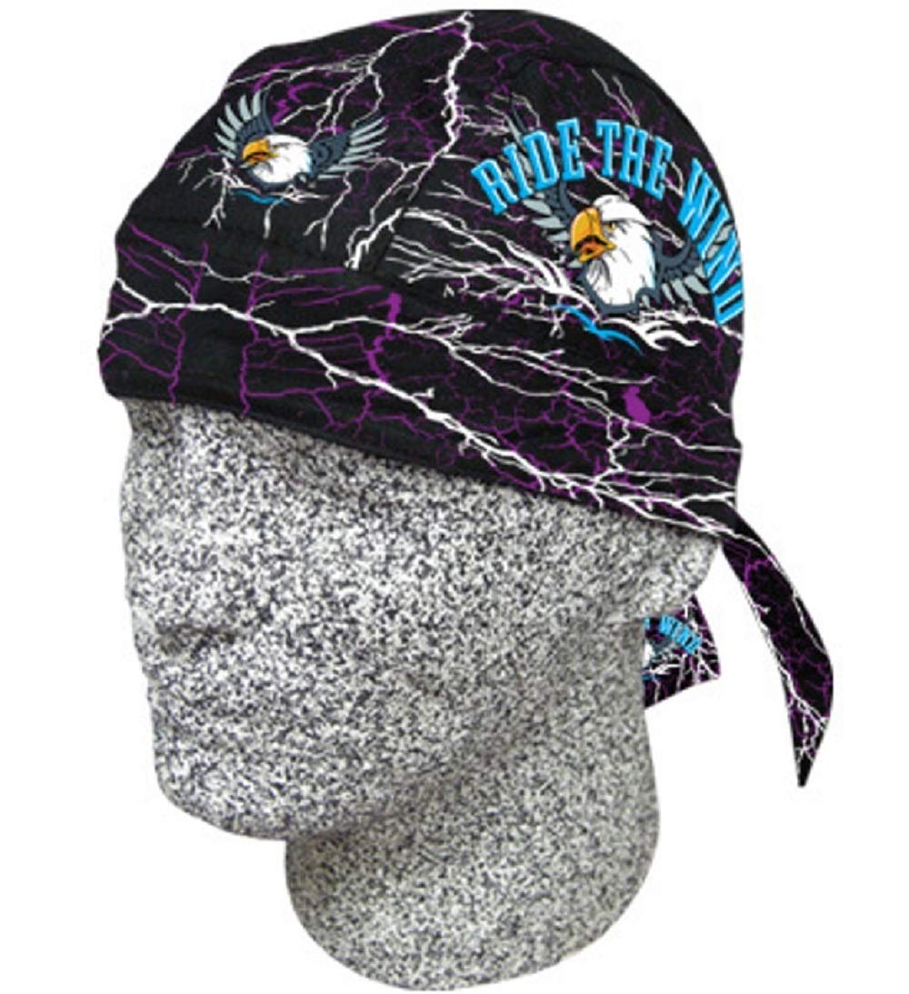 Danbanna Deluxe Eagle Head Wrap Cap - Black & Purple Lightning Design - Breathable Sweatband for Running, Cycling & Outdoor Sports