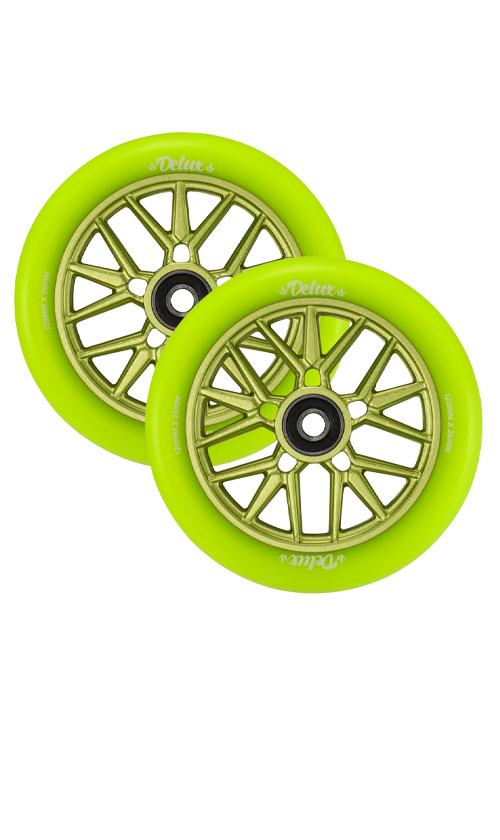 Envy Delux Scooter Wheels 120mm Green/Green - High Performance Wheels for Pro Scooter Riders - Perfect for Street Tricks, Park Riding & Extreme Sports