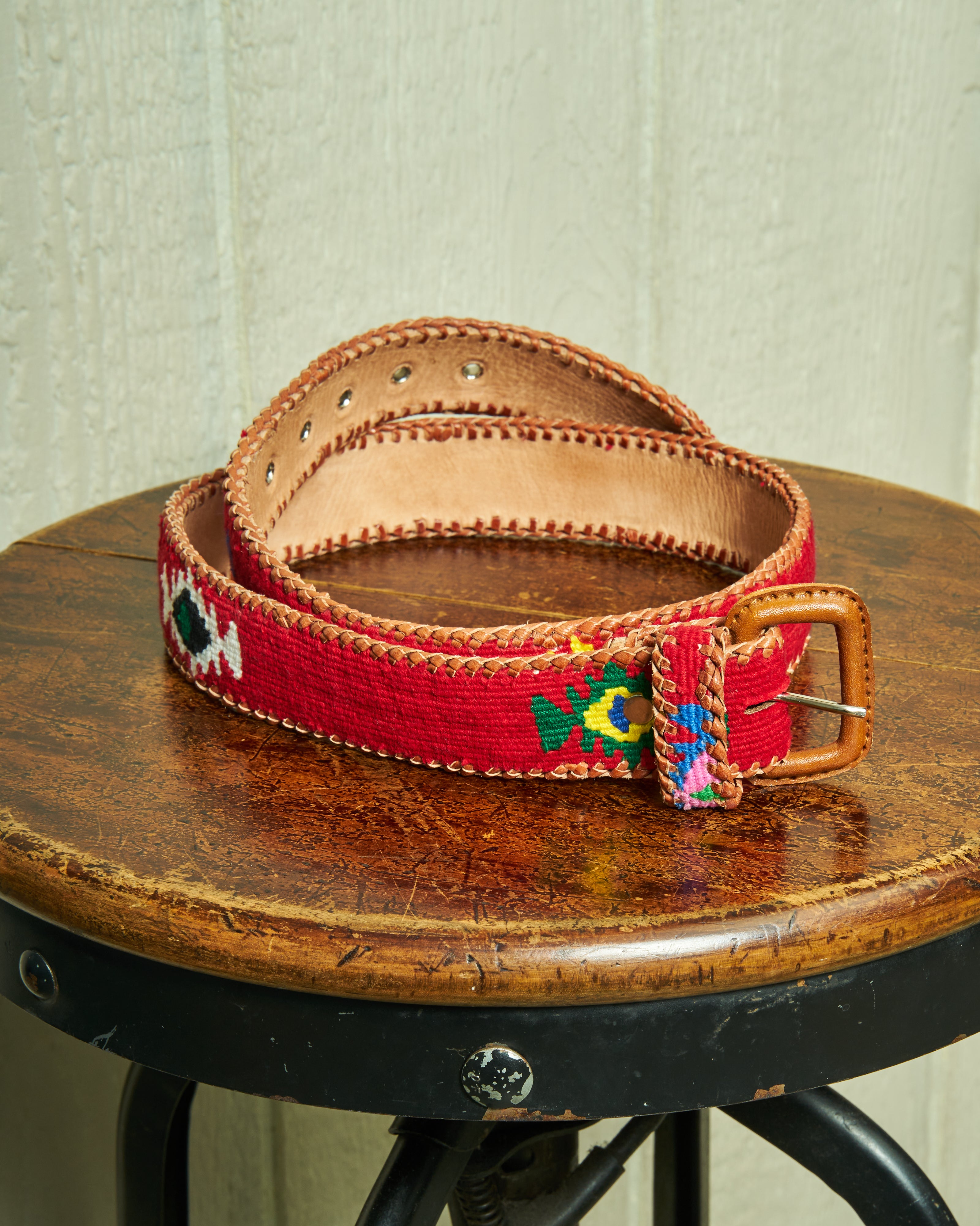 Handmade Guatemalan Whip Stitched Leather Belt - Red Genuine Leather Waistband for Men & Women | Perfect for Western Wear, Cowboy Outfits & Boho Fashion