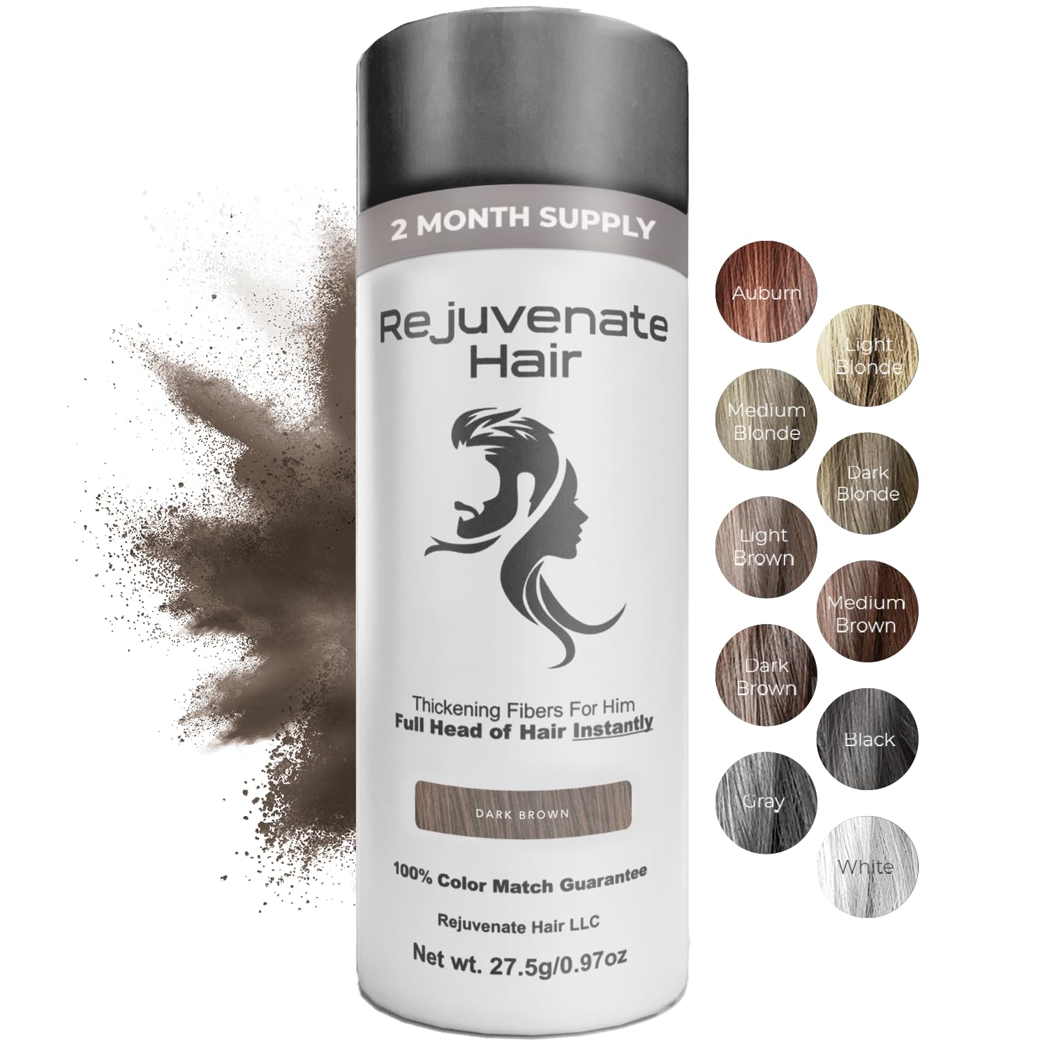 Dark Brown Hair Fibers for Thinning Hair - 100% Natural Undetectable Hair Building Powder for Men & Women | Conceals Bald Spots & Hair Loss | 2 Month Supply | Perfect for Daily Use, Work, and Social Events