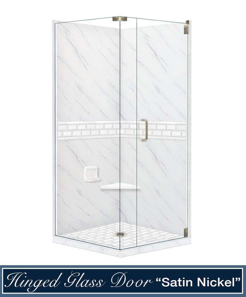 Carrara Marble Subway Tile Corner Shower Enclosure Kit - Waterproof Bathroom Upgrade for Modern & Luxury Homes