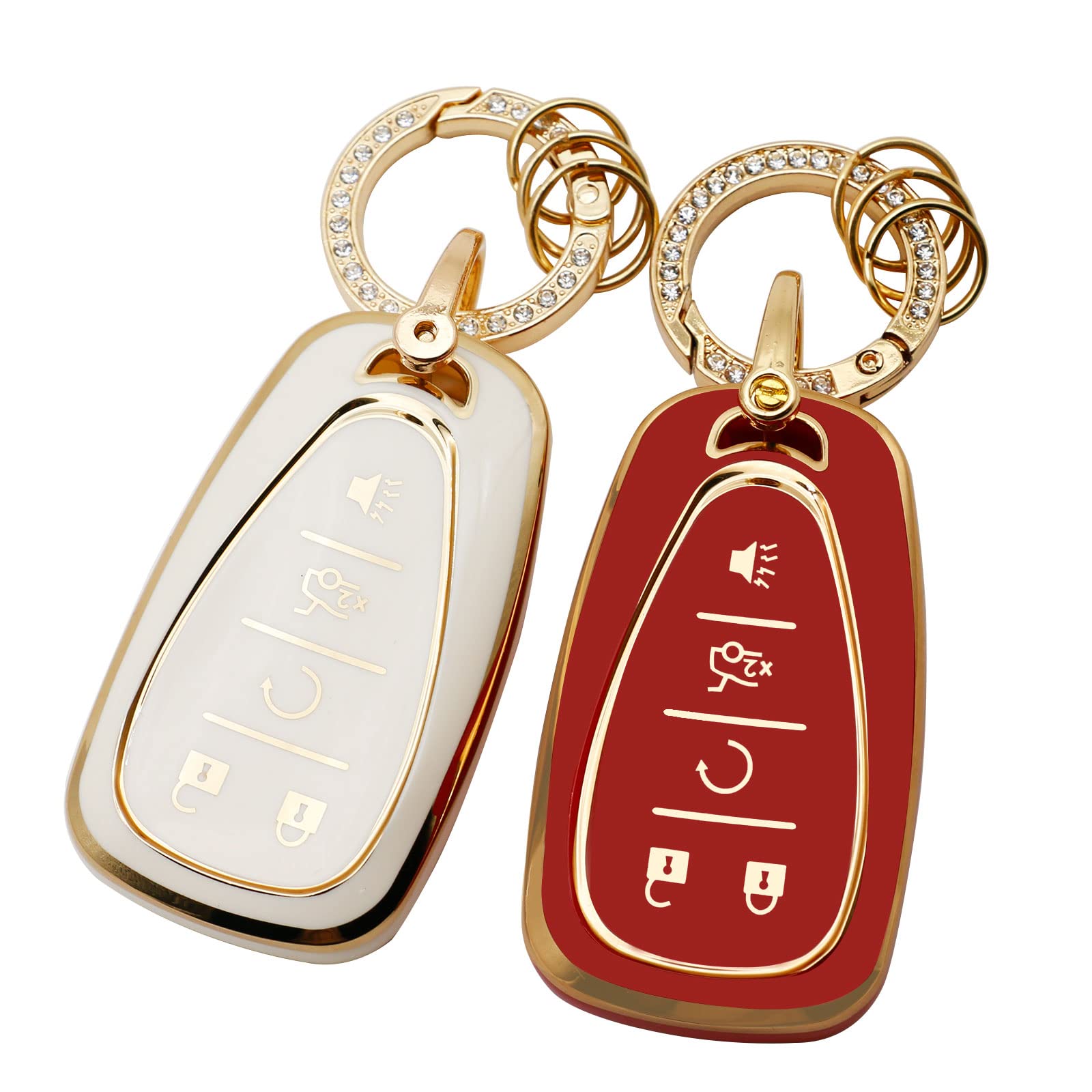 2PCS Premium Soft TPU Key Fob Cover for Chevy Equinox Malibu Cruze Tahoe Camaro Traverse Blazer Volt Bolt - Full Protection with Keychain (Red/White) - Perfect for Car Key Protection & Easy Access