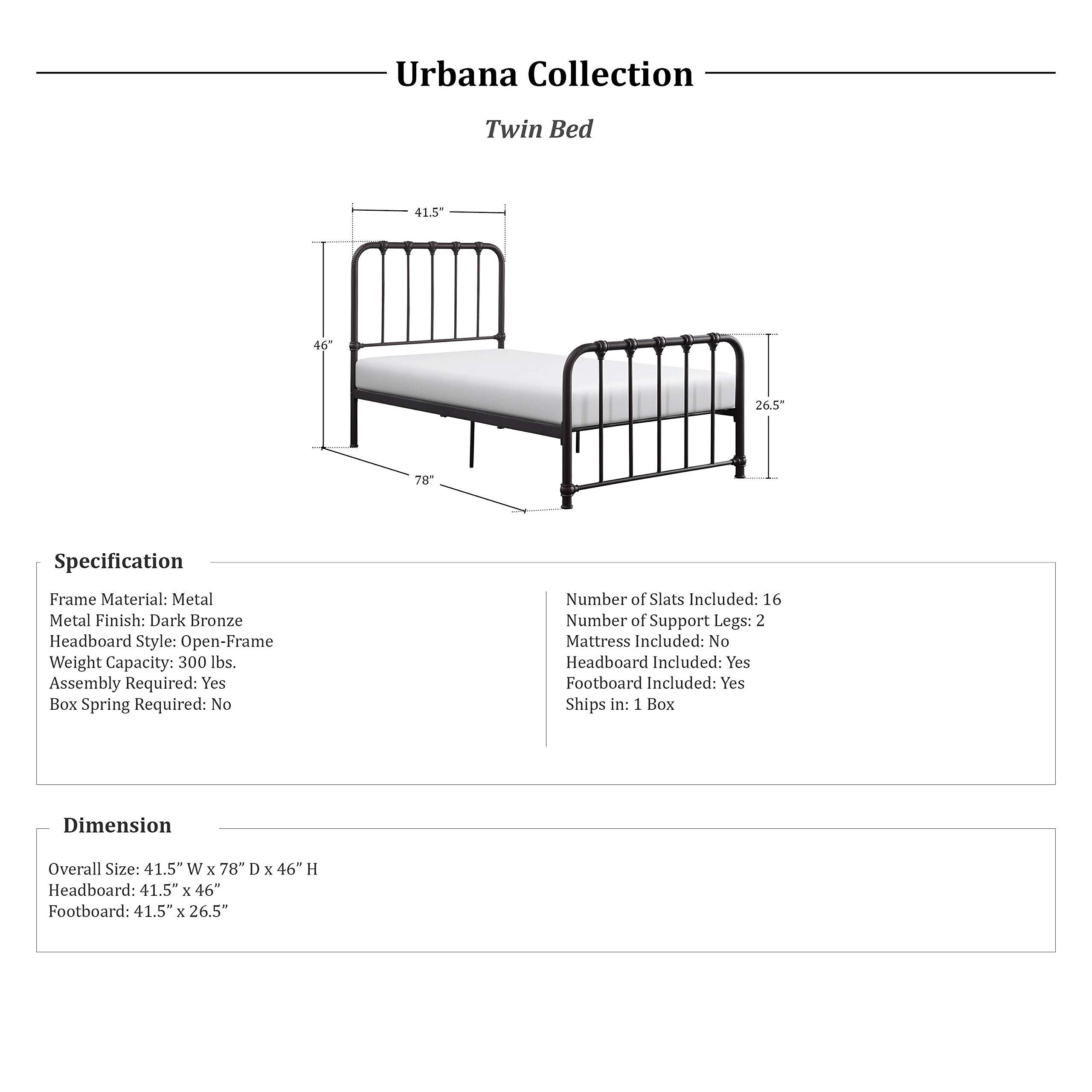 Lexicon Twin Metal Bed Frame with Headboard - Sturdy Metal Platform Bed with Slat Support, Under Bed Storage Space, No Box Spring Needed - Easy Assembly, Dark Bronze - Perfect for Kids Rooms, Guest Bedrooms & Small Spaces