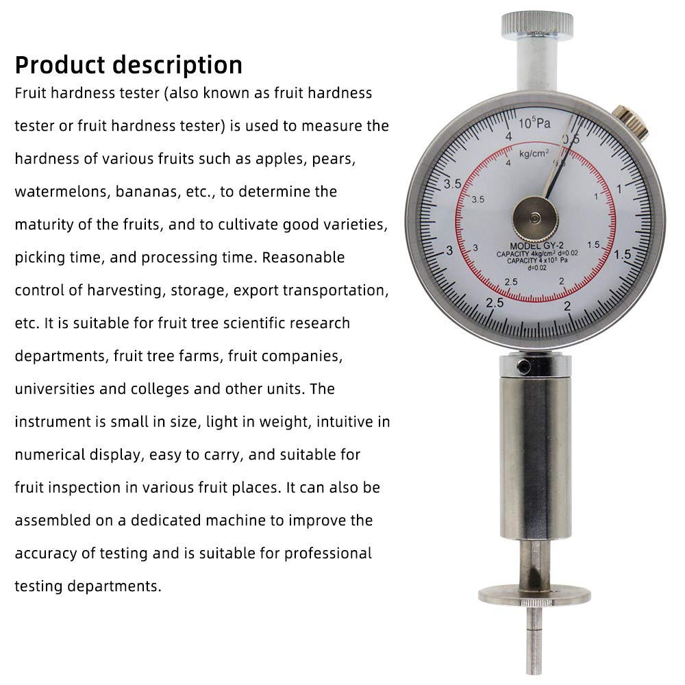 Premium Fruit Hardness Tester Penetrometer - Digital Sclerometer for Measuring Fruit Firmness (0.5-4kg/cm² Range, 3.5mm Pressure Head) - Ideal for Agriculture, Food Quality Control & Ripeness Testing