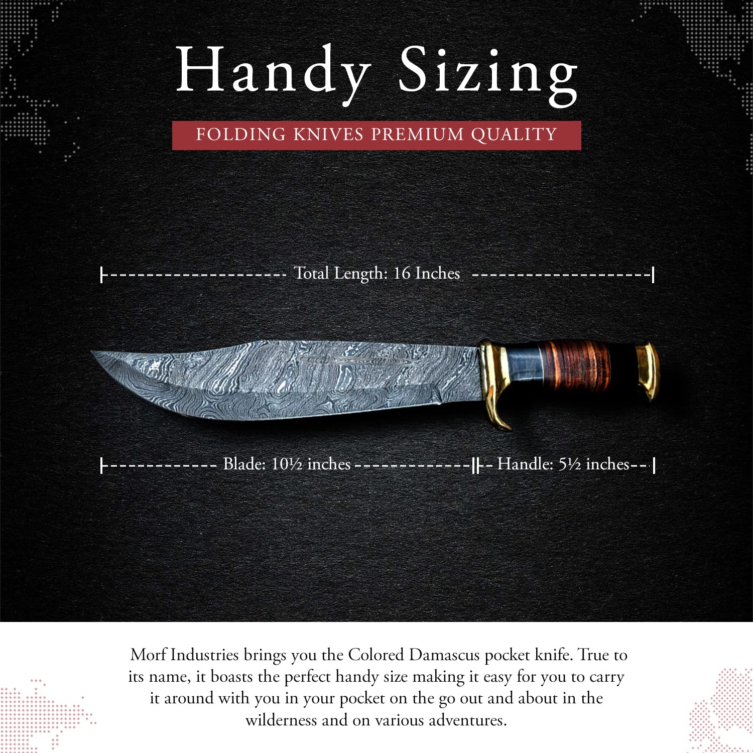 Morf Steelware Bowie Survival Hunting Knife - Damascus Steel Fixed Blade with Sheath | Handcrafted Collector's Knife for Outdoor Enthusiasts | Perfect for Camping, Hunting, Bushcraft & Survival Situations