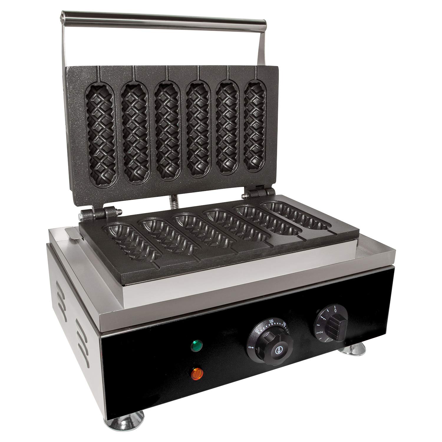 Commercial Corn Dog Waffle Maker - Stainless Steel Hot Dog Waffles on Stick Machine 110V (6 Pcs) | Perfect for Fairs, Food Trucks & Home Breakfast Snacks