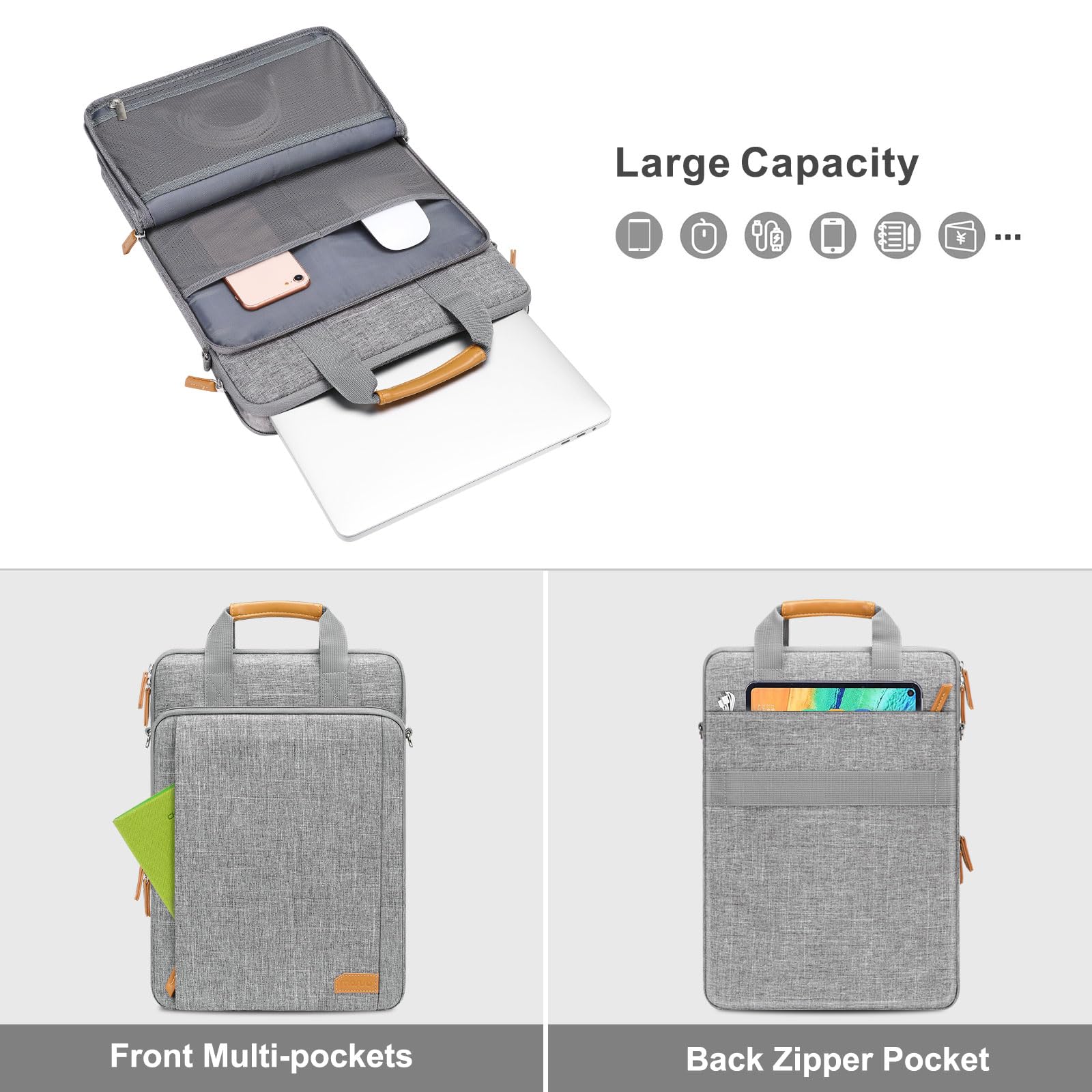 MOSISO 360 Protective Laptop Bag for 15.6-16 Inch Laptops - Vertical Computer Case Compatible with MacBook Pro 16, HP, Dell, Lenovo, Asus Notebooks - Durable Shoulder Strap & Front Raised Pockets (Gray) - Perfect for Work, Travel & School Commute