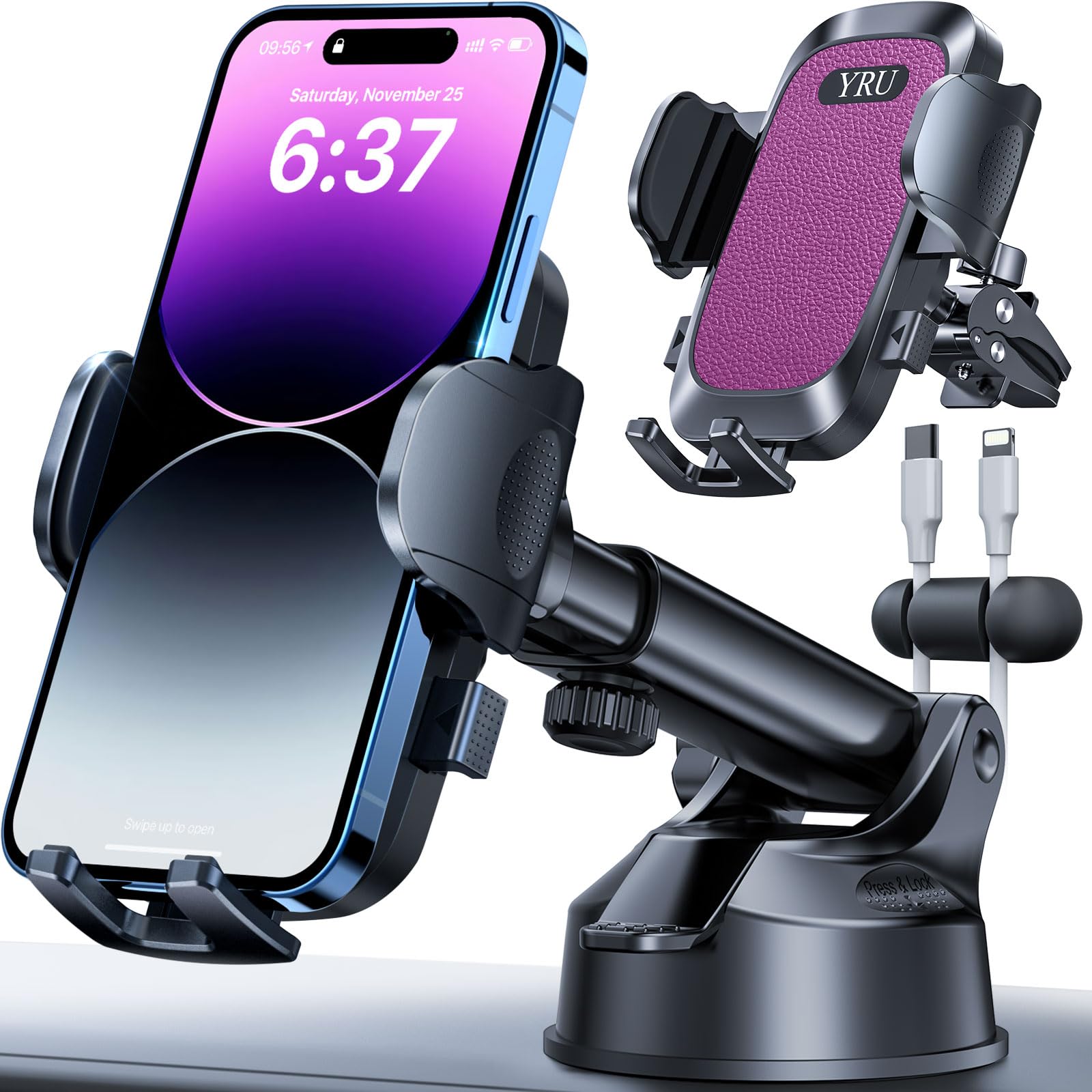2025 Upgraded 80LB+ Strong Suction Car Phone Holder Mount - Bumpy Road Stable Dashboard & Vent Windshield Phone Stand for iPhone 16/15/14/13 Pro Max & Samsung - Purple - Perfect for Trucks, Road Trips & Daily Commutes