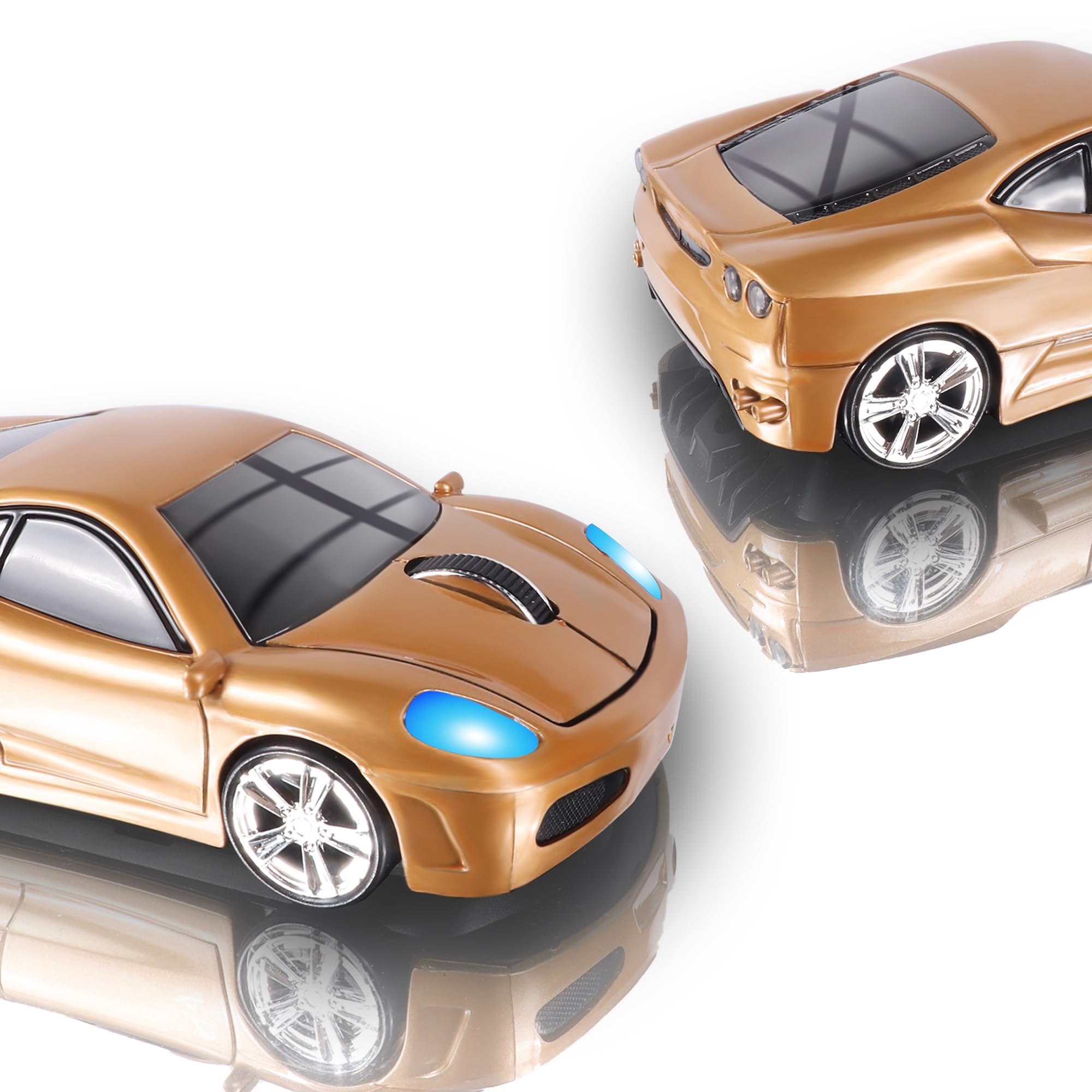 Elec Space 2.4GHz Wireless Mouse - Cool Sports Car Design, Optical Cordless USB Mouse for PC & Laptop, 1600 DPI, 3 Buttons, Gold | Perfect for Gaming, Office Work & Travel