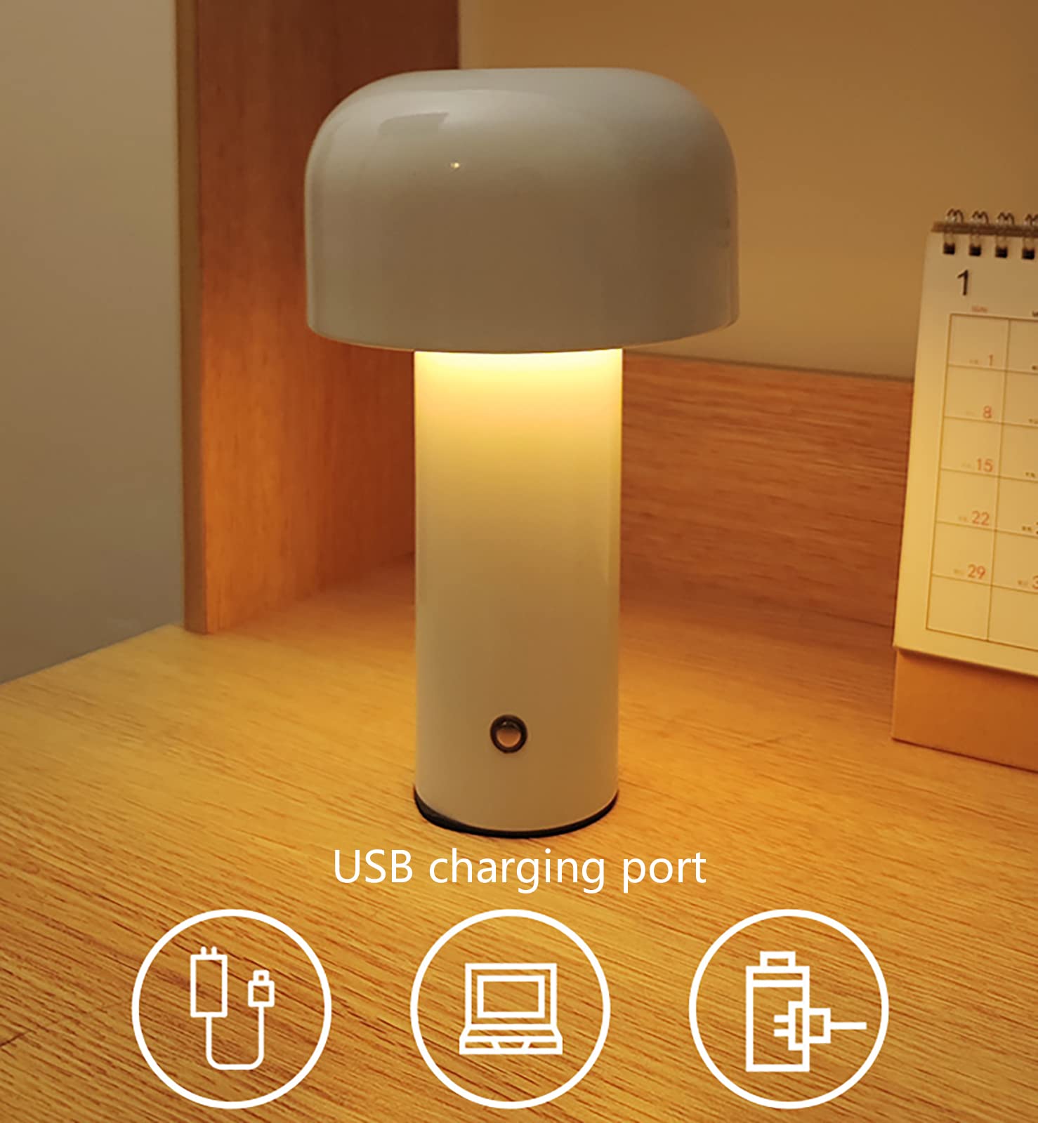 USB Mushroom Lamp - Portable Cordless Touch Control Night Light with Adjustable Brightness, Battery Powered Desk Lamp for Bedroom, Living Room, Office & Study Decor | Perfect for Night Reading, Relaxation and Ambient Lighting