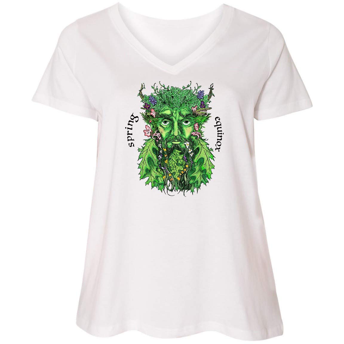 Inktastic 1st Day of Spring Greenman Spring Equinox Women's Plus Size V-Neck T-Shirt - Comfortable & Stylish for Spring Celebrations, Outdoor Festivals & Nature Events