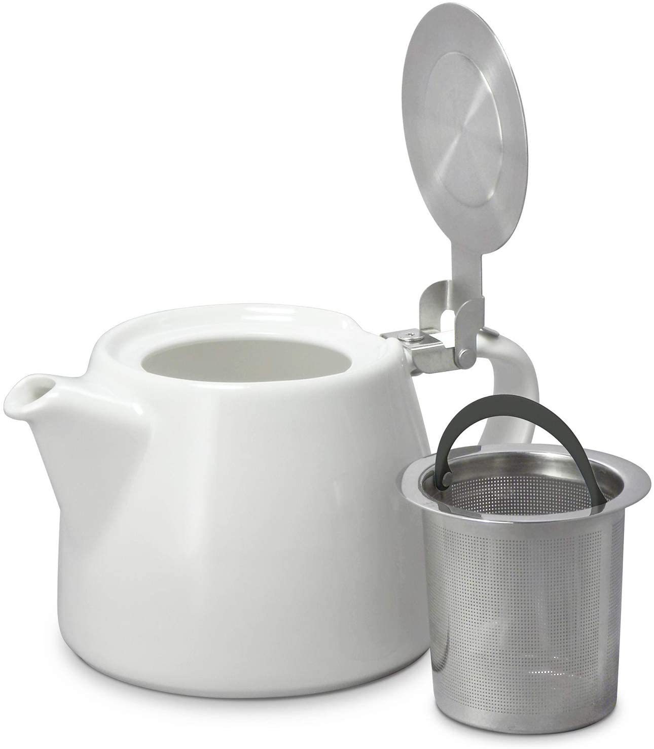 FORLIFE Stump Teapot with SLS Lid and Infuser - 18oz White Ceramic Tea Pot for Loose Leaf Tea | Perfect for Home, Office & Tea Party Brewing