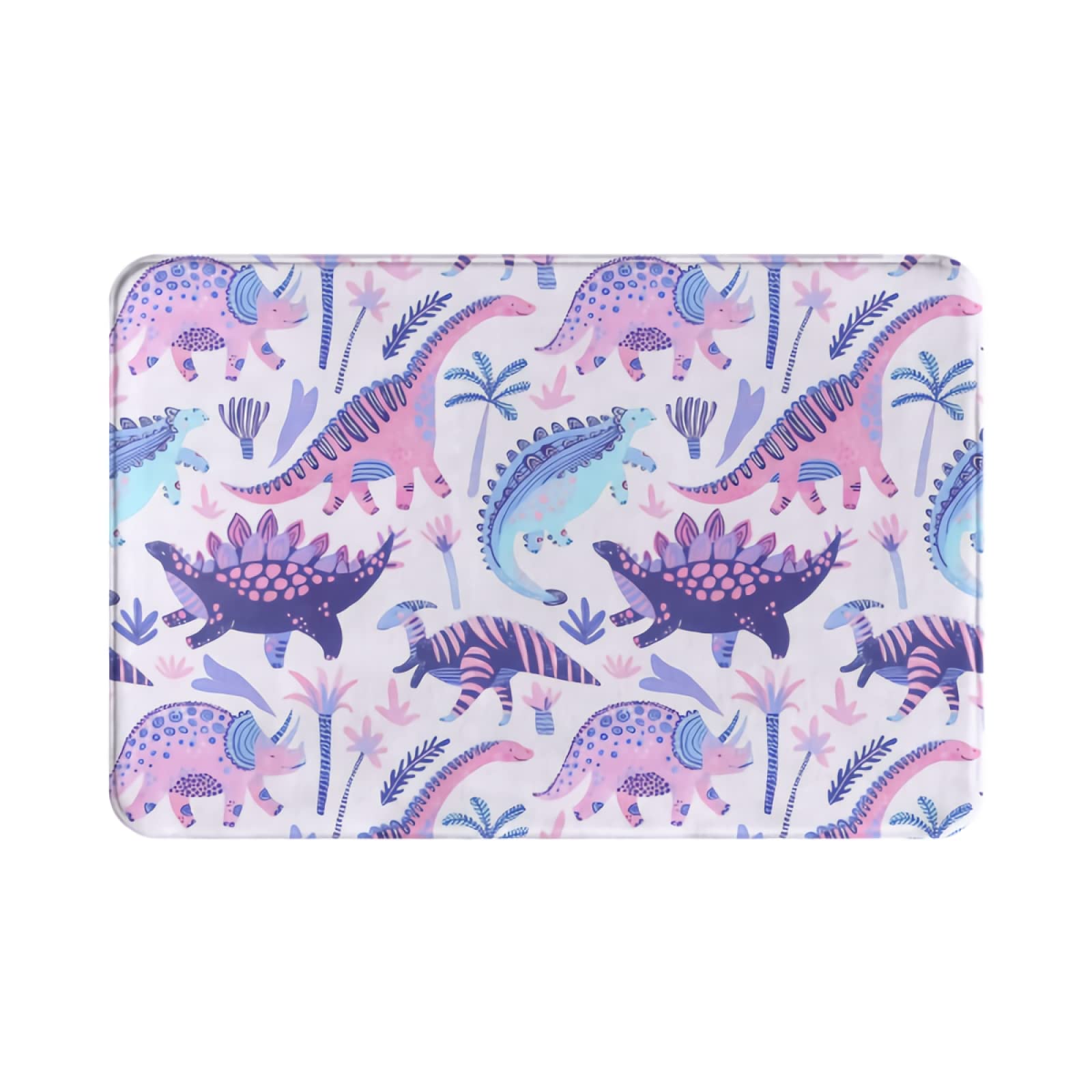 Non-Slip Washable Watercolor Tropical Dinosaur Bath Mat - Pink Diplodocus Design, 15.7x26.3 Inch, Flannel Floor Rug for Bathroom, Kitchen, Bedroom & Entryway - Perfect for Kids' Rooms, Dino-Themed Decor & Indoor Use