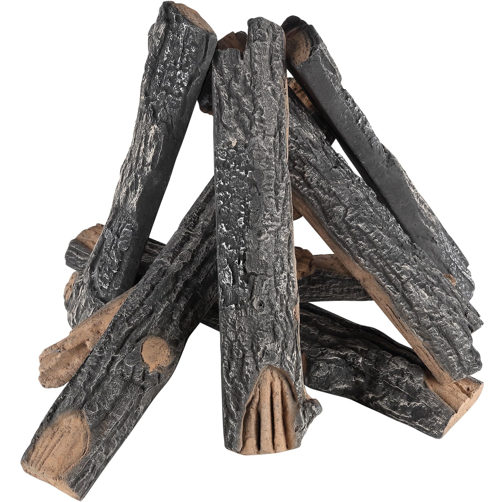 VEVOR 8-Piece Realistic Oak Gas Fireplace Logs Set - Heat-Resistant Ceramic Wood Logs for Indoor & Outdoor Fire Pits, Fire Bowls, and Fireplaces - Stackable Natural-Looking Wooden Branches for Cozy Ambiance